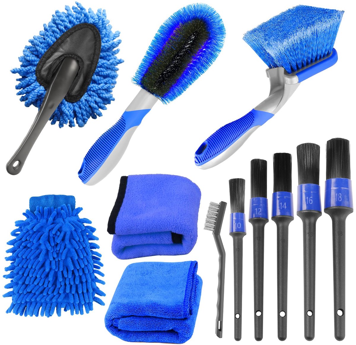 SnelShoppen - 12-delige Auto Reinigingsset - Compleet Auto Detailing Set voor Exterieur en Interieur - Wiel Reinigingsborstel, Bandborstel, Draadborst