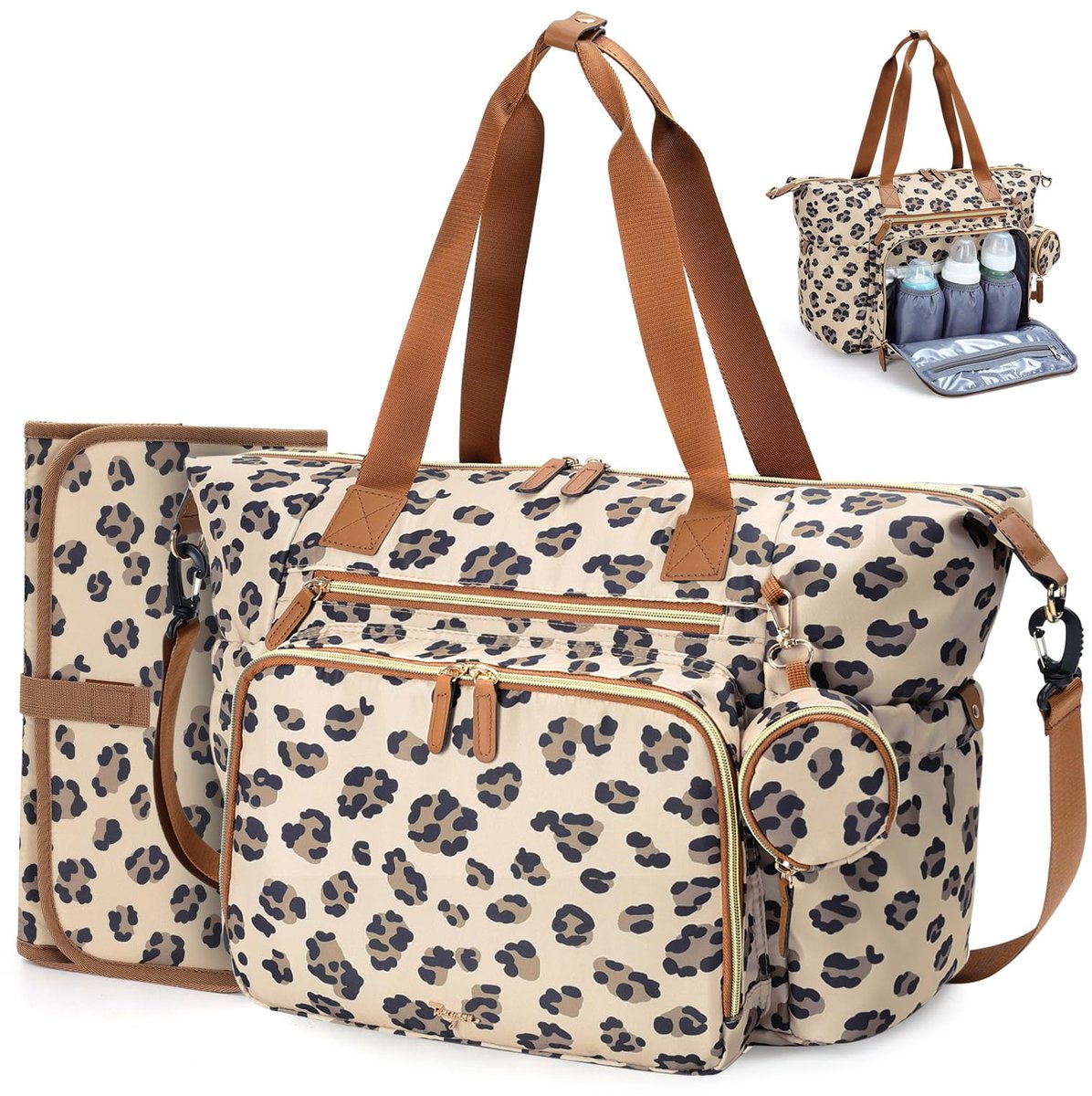 SnelShoppen - Tonyeee Luierrugzak voor baby's, Grote Waterdichte Luiertas met Schouderriemen, Draagbare Hengseltas, Luipaard Design, Ideaal voor Reize
