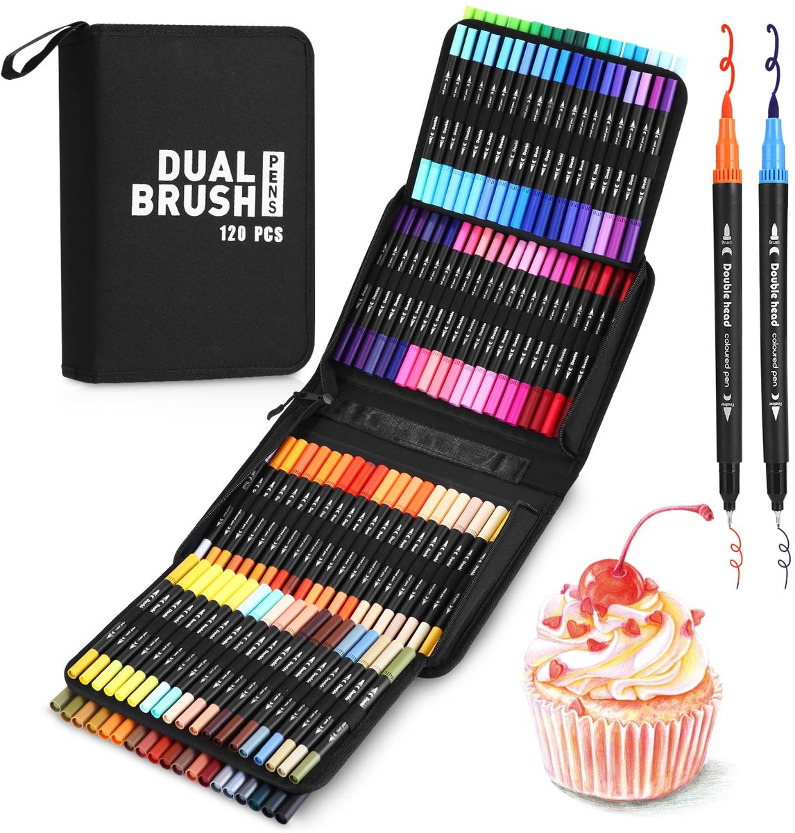 SnelShoppen - Dual Brush Pen Set 120 Kleuren - Acrylaat Stiften met Draagtas - Penseelstiftenset voor Schilderen en Tekenen - Aquarelstiften voor Volw