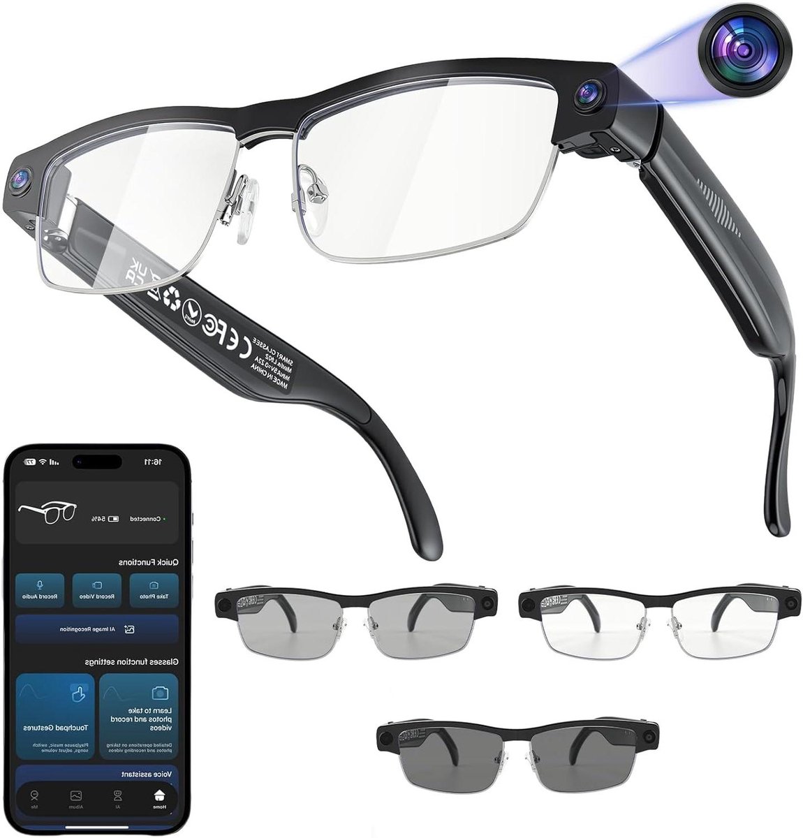 Intelligente Smartbril - Camera bril - Reizen en vergaderen - Realtime vertaling 140 talen - 30 gram - Zwart