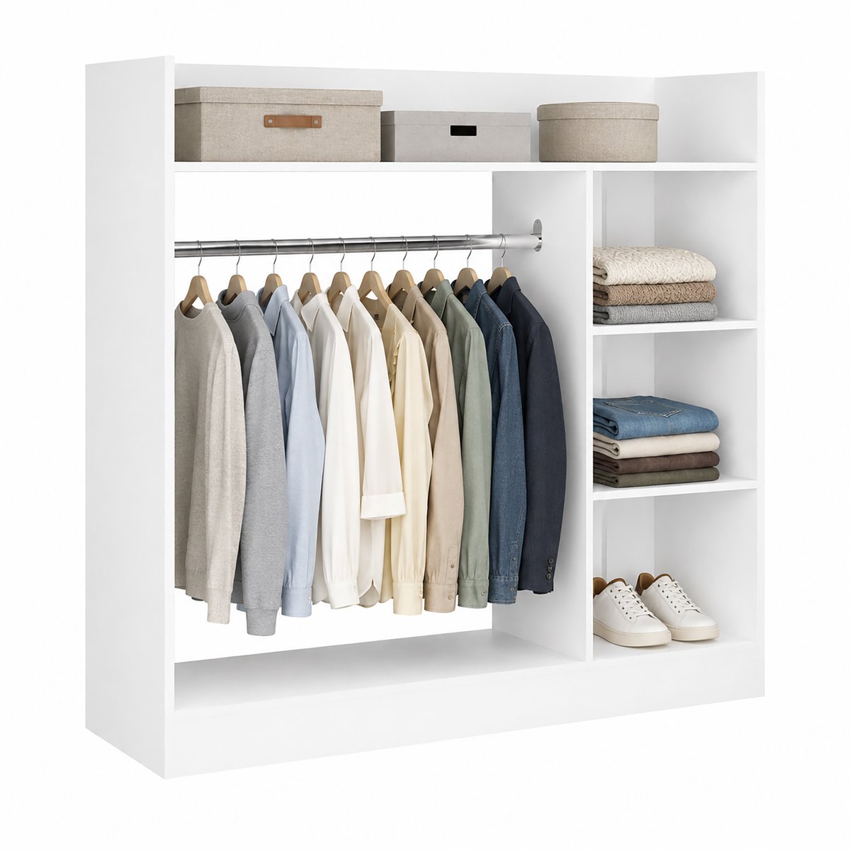 VCM VCM Palosa Kleiderschrank H. 115 x B. 118 x T. 35 cm mit Kleiderstange & Regalfächern Offene Garderobe - Palosa M