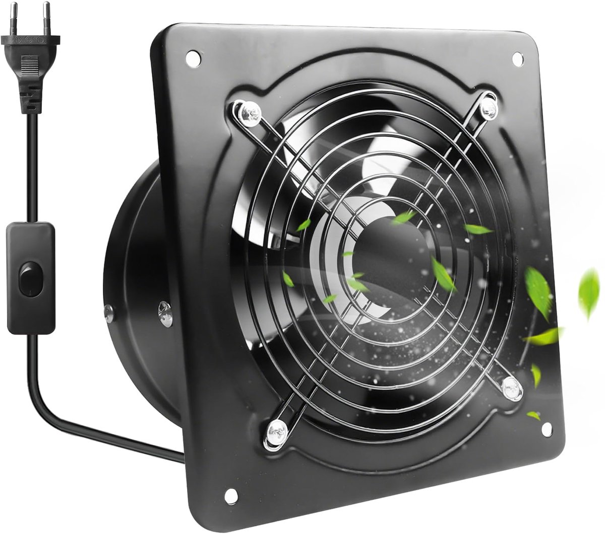 SnelShoppen - Afvoerventilator 150 mm met terugloopklep, krachtige roestvrijstalen wandventilator voor badkamer, keuken, garage, werkplaats, zwart, 60