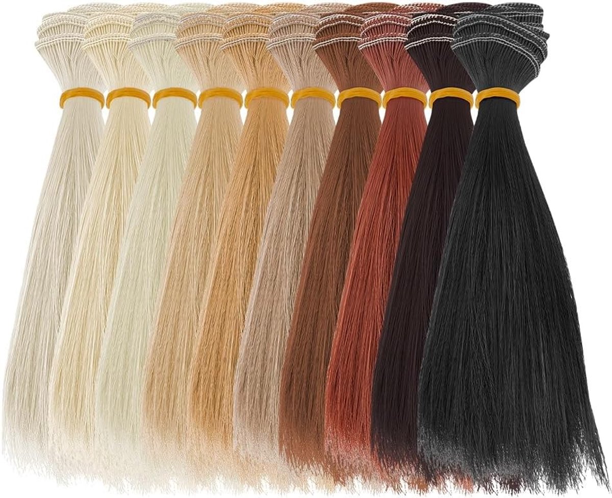 Set van 10 Poppenperruques in 10 Kleuren, 15,5 cm, Rechte Korte Stijl, Kunsthaar Extensions voor Creatief Spelen