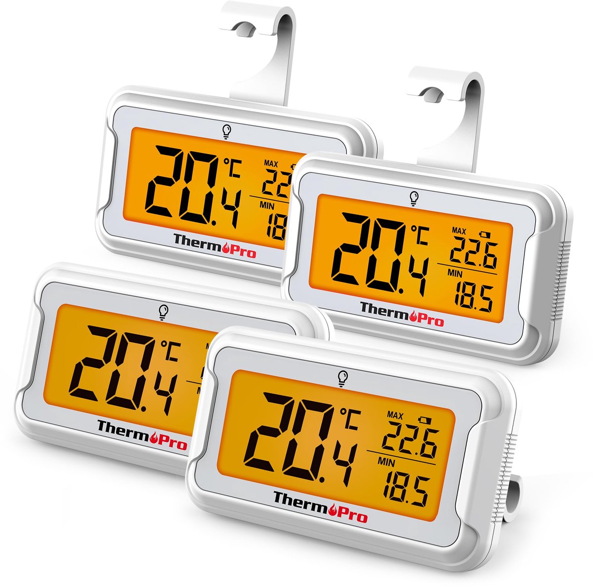 SnelShoppen - ThermoPro Koelkastthermometer Digitale Diepvriesthermometer met Groot LCD-Display en Achtergrondverlichting, Max/Min-opname, Magnetische