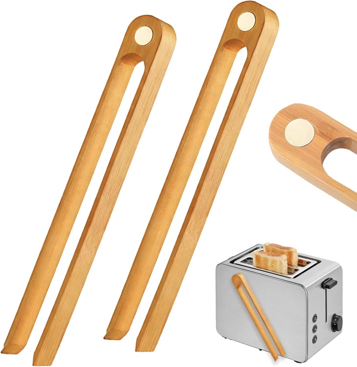 Houten Keukentangen Set van 2, 22 cm Lange Tangen van Natuurlijk Bamboe voor Thuis en Horeca Gebruik