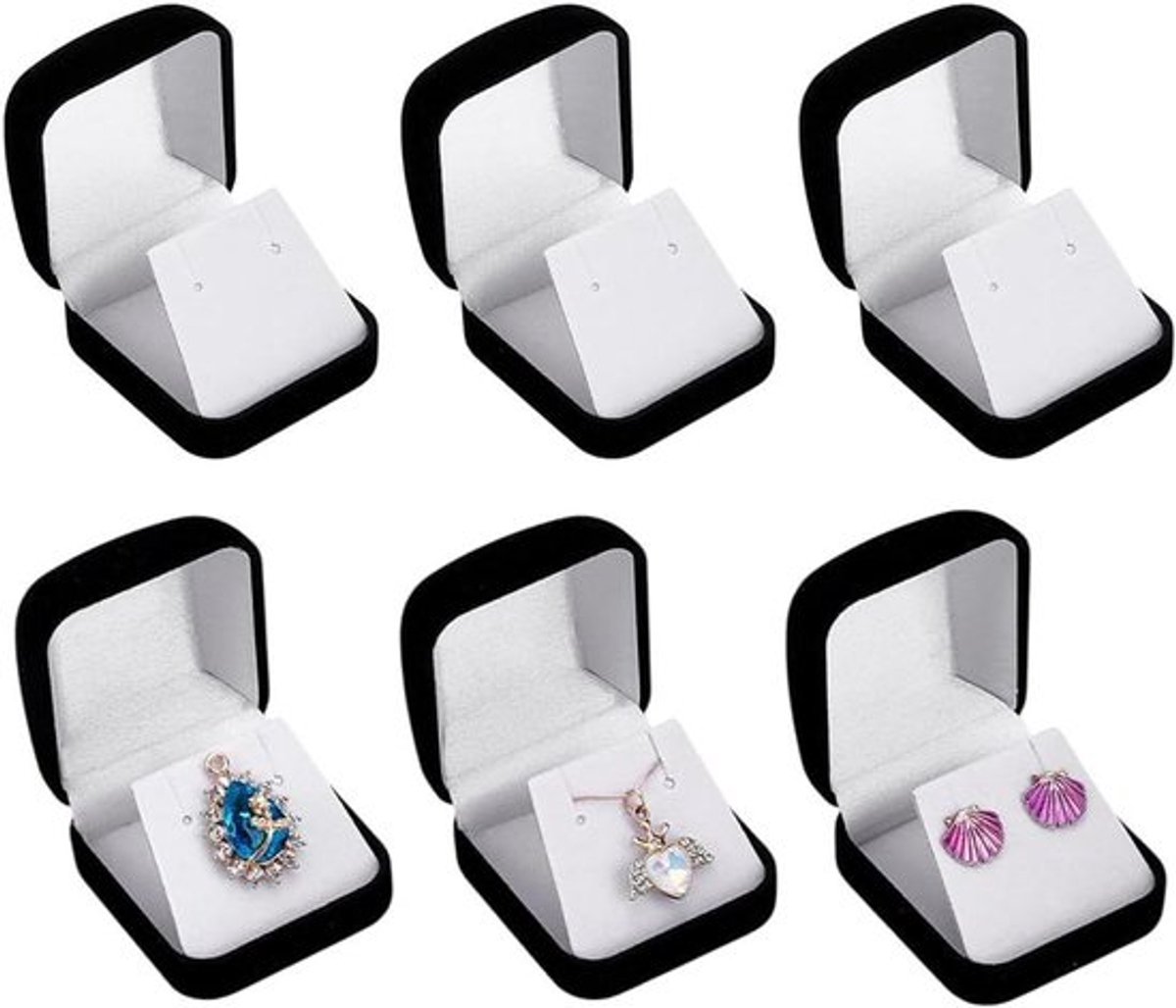 6-delige set fluwelen sieraden geschenkdozen voor Kerstmis bruiloft verloving - zwart - opbergdoos voor oorbellen kettingen - 5 x 5 x 3 cm