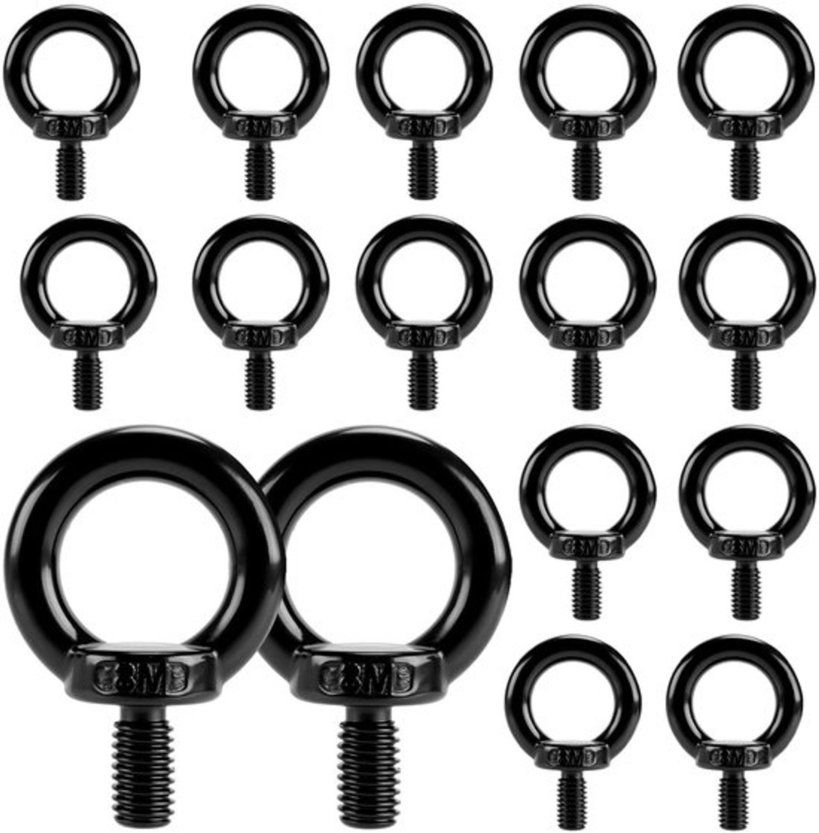 16-delige set van 15mm zwarte ring schroeven M8, roestvrijstalen oogschroeven voor industrie en ambachten, duurzame bevestigingsoplossingen