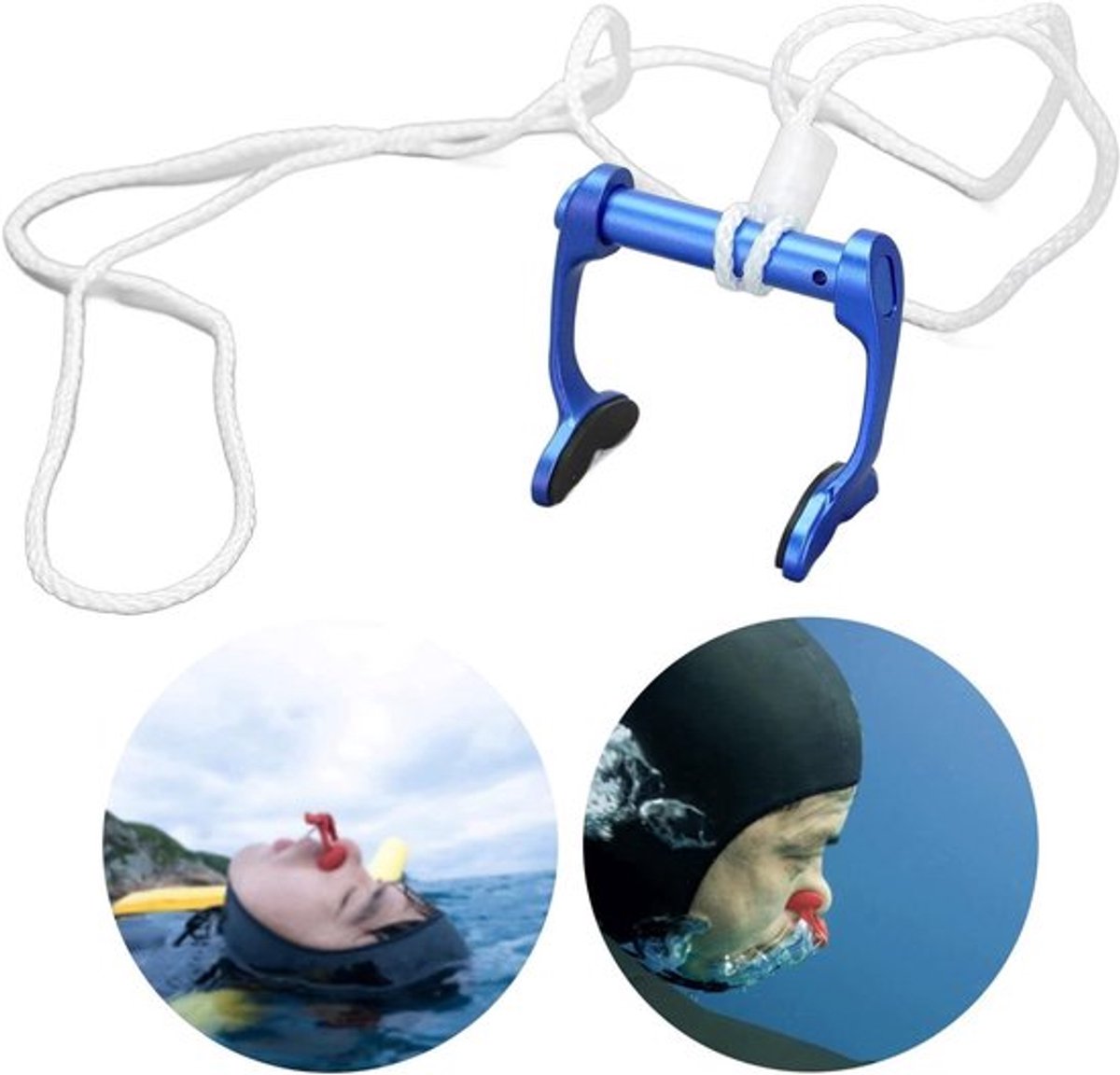 Siliconen neusklemmen zwemmen, anti-verlies riem, beginnende duikers, blauw, waterdicht