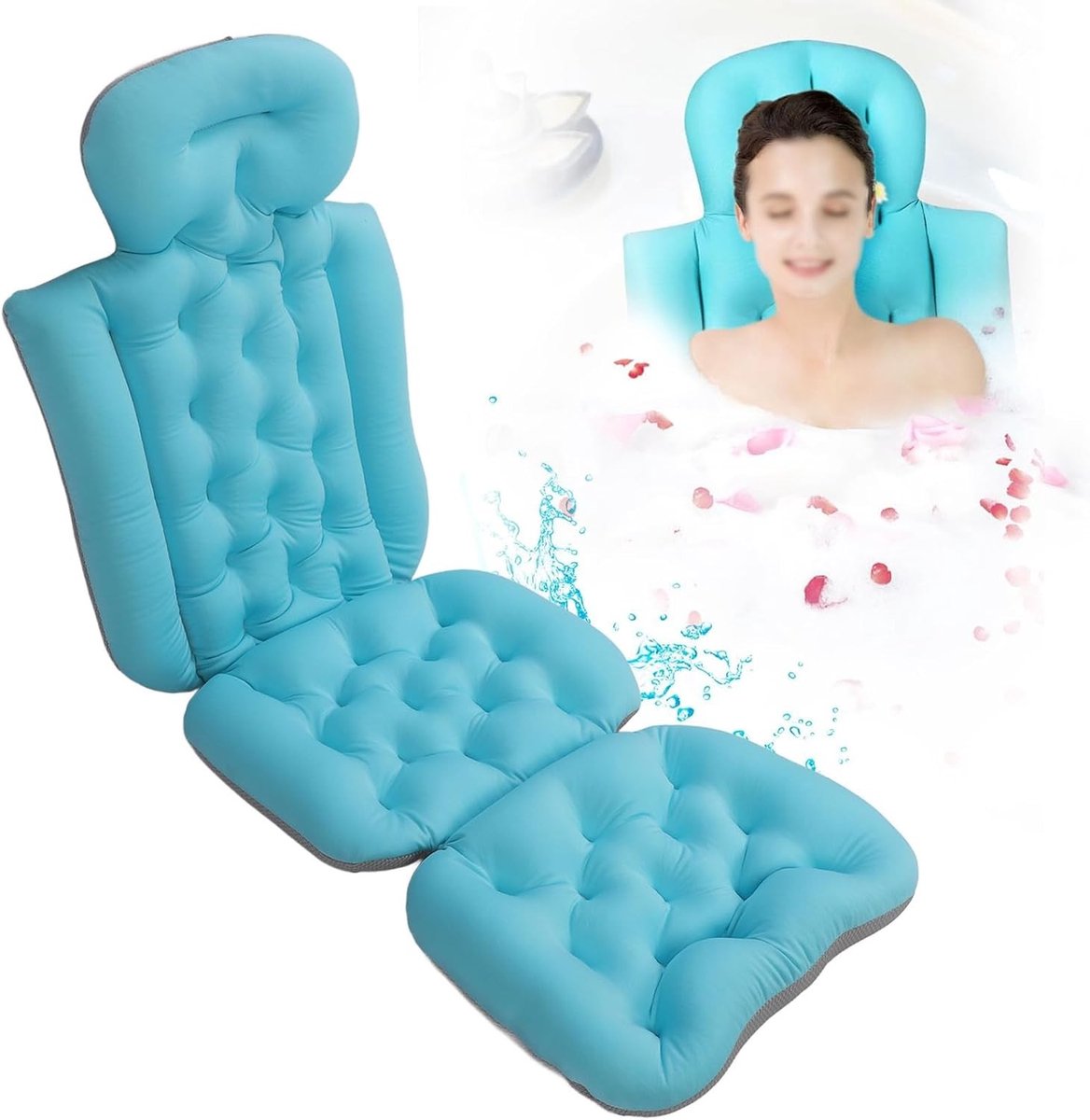 Comfortabel Badkussen voor Volledig Lichaam met Sterke Zuignappen, Ondersteuning voor Hoofd, Nek en Rug, Antislip Badmat voor Ontspanning en Wellness