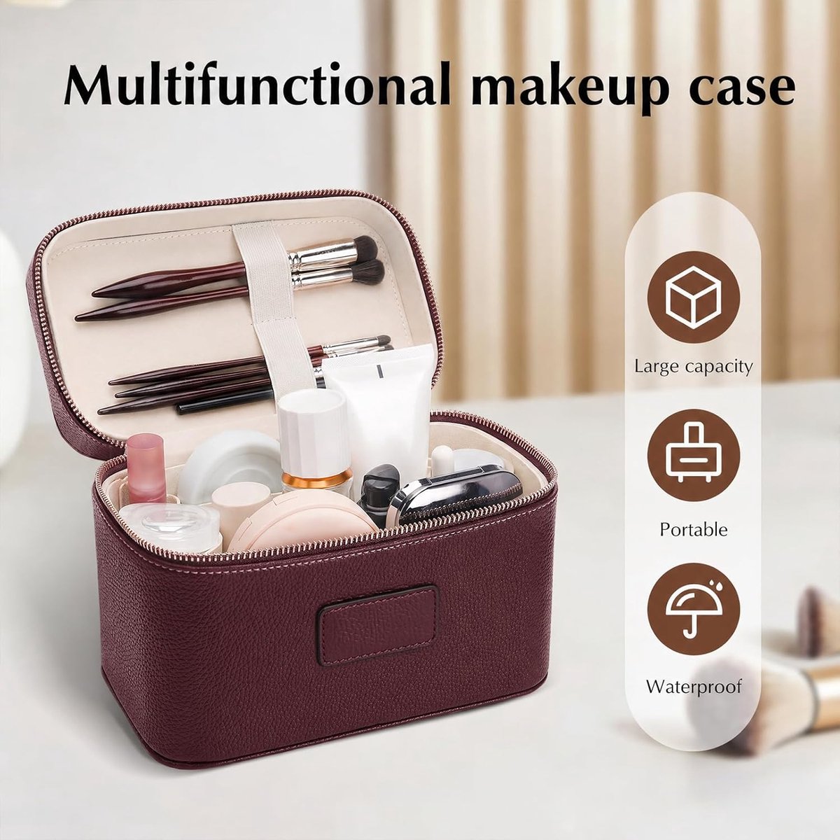 Cosmeticatas voor Dames - Leren Toilettas - Waterafstotend - Vintage Look - Voor Reizen en Thuis