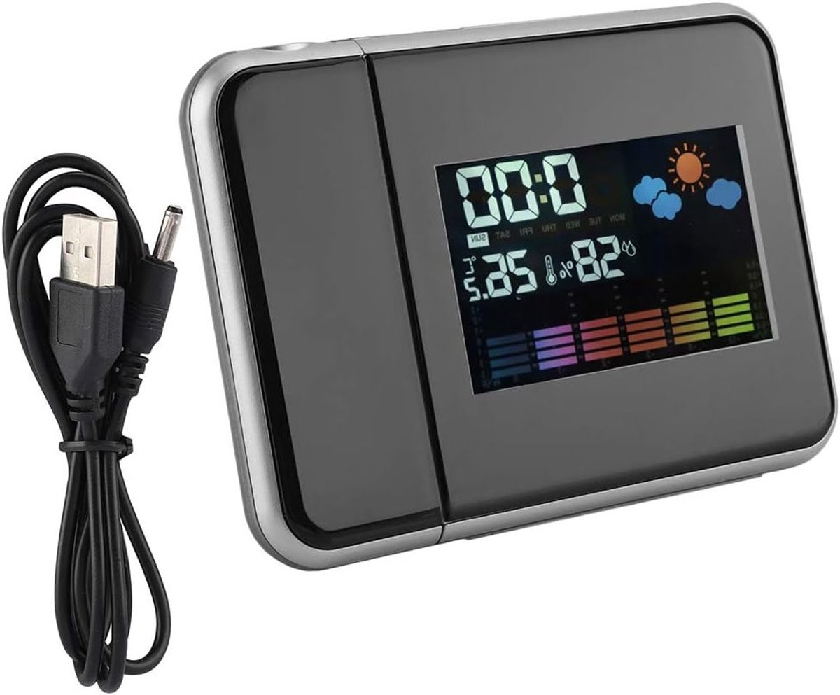 Digitale LED USB Alarmklok met Temperatuurweergave, Weersvoorspelling en Projector voor Slaapkamer en Kantoor – foto 5