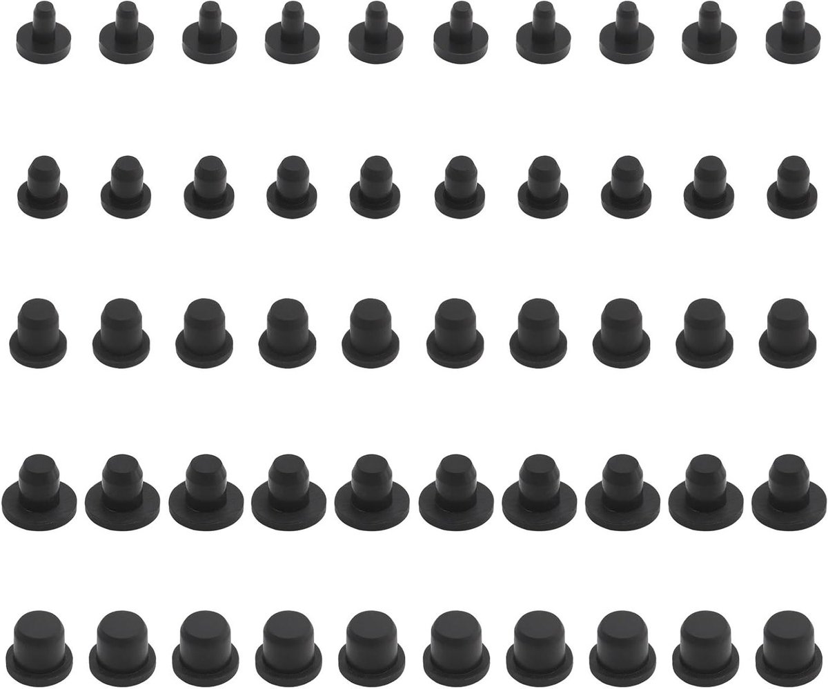 50 Stuks T-vormige Rubber Stoppen in 5 Maten, Waterdichte Siliconen Stoppen voor Flessen en Buizen, Geschikt voor 4/5.5/7.5/8.5/9/9.5mm Gaten, Zwart en Rond