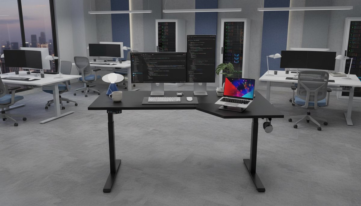 Elektrisch Zit-Sta Bureau L-Vorm 160x90 cm - House&Garden ErgoCorner Elite Hoekbureau Verstelbaar in Hoogte met Geheugenfunctie, Ergonomisch Computerbureau, Gaming Bureau, Kantoorbureau en Thuiswerkplek - Zwart