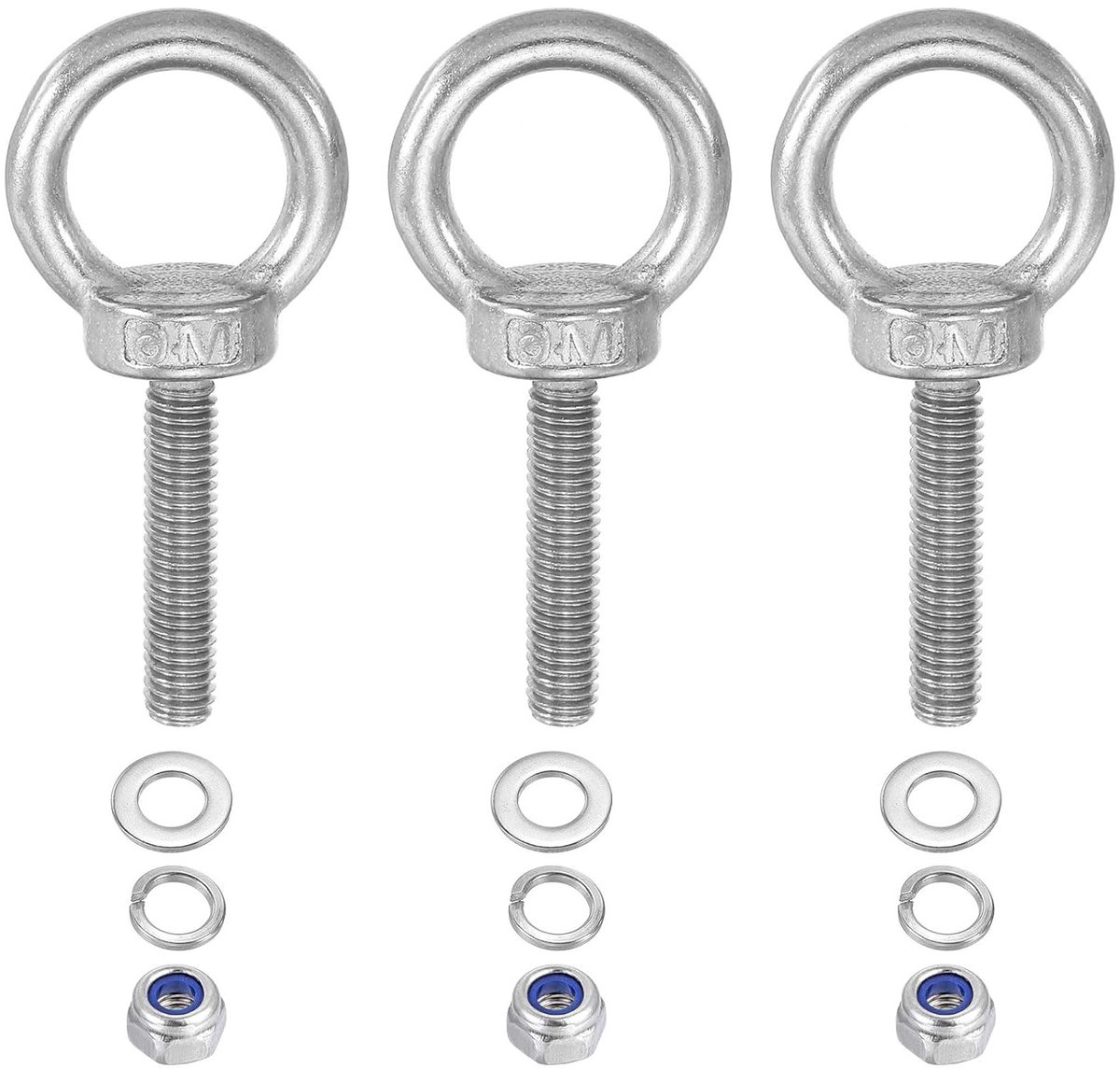 Hefschouder oogschroeven M6 x 30 mm, 3 stuks roestvrij staal met moeren en sluitringen voor hangmat en tuinbevestiging
