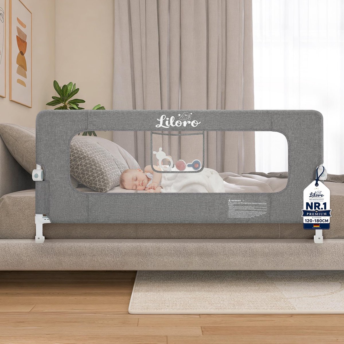 SnelShoppen - Liloro Bedhekje Kind 150 cm Inklapbaar Veiligheidsbedhek Antibotsing Ontwerp voor Baby - Versterkt Frame voor Eenpersoons Tweepersoons K
