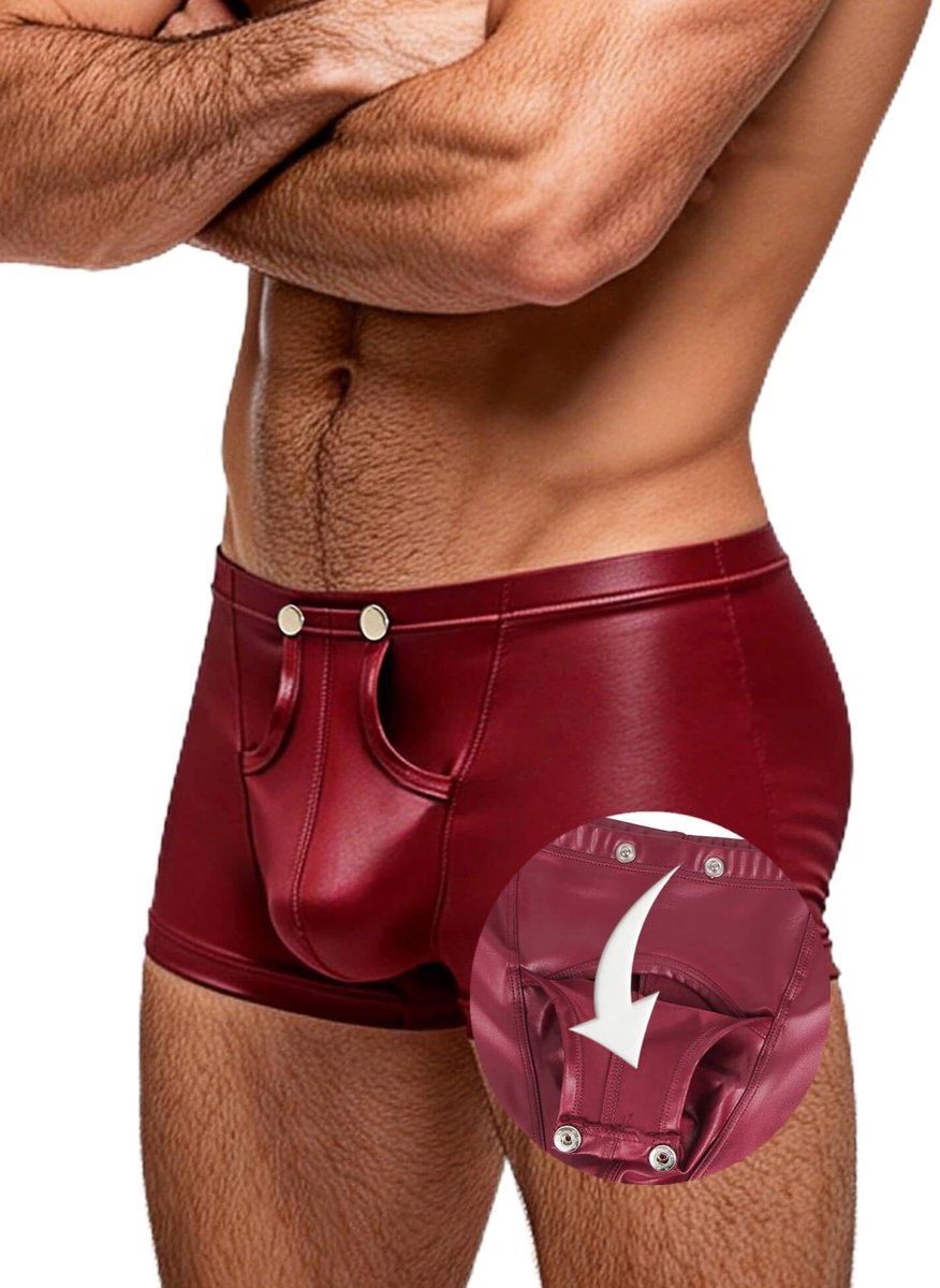 SnelShoppen - Sexy boxershorts voor mannen met opening - PU leer gay ondergoed heren - Erotische boxerslips grote maten - Lingerie sissy slipje pouch