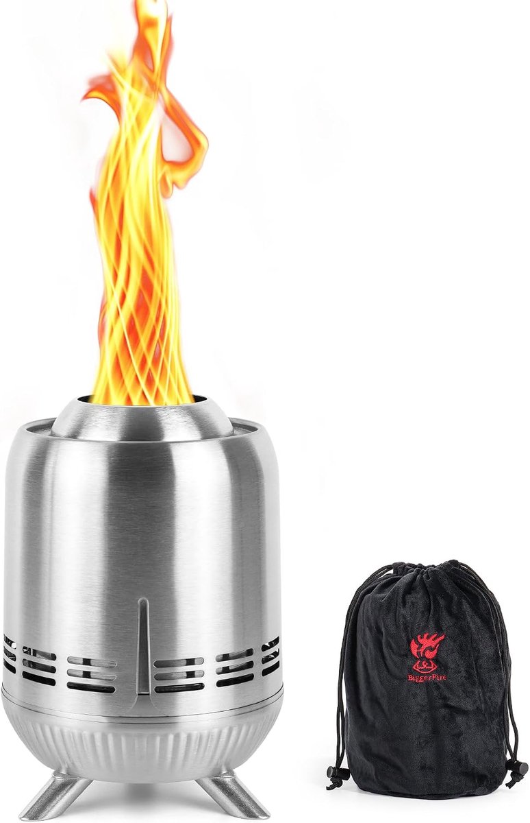 SnelShoppen - 9" Tafel Kachel, Roestvrij Stalen Kleine Buiten Stove, Laag Rook Verbranding Draagbare Vuurkorf Voor Tuin Camping Achtertuin Met Reistas