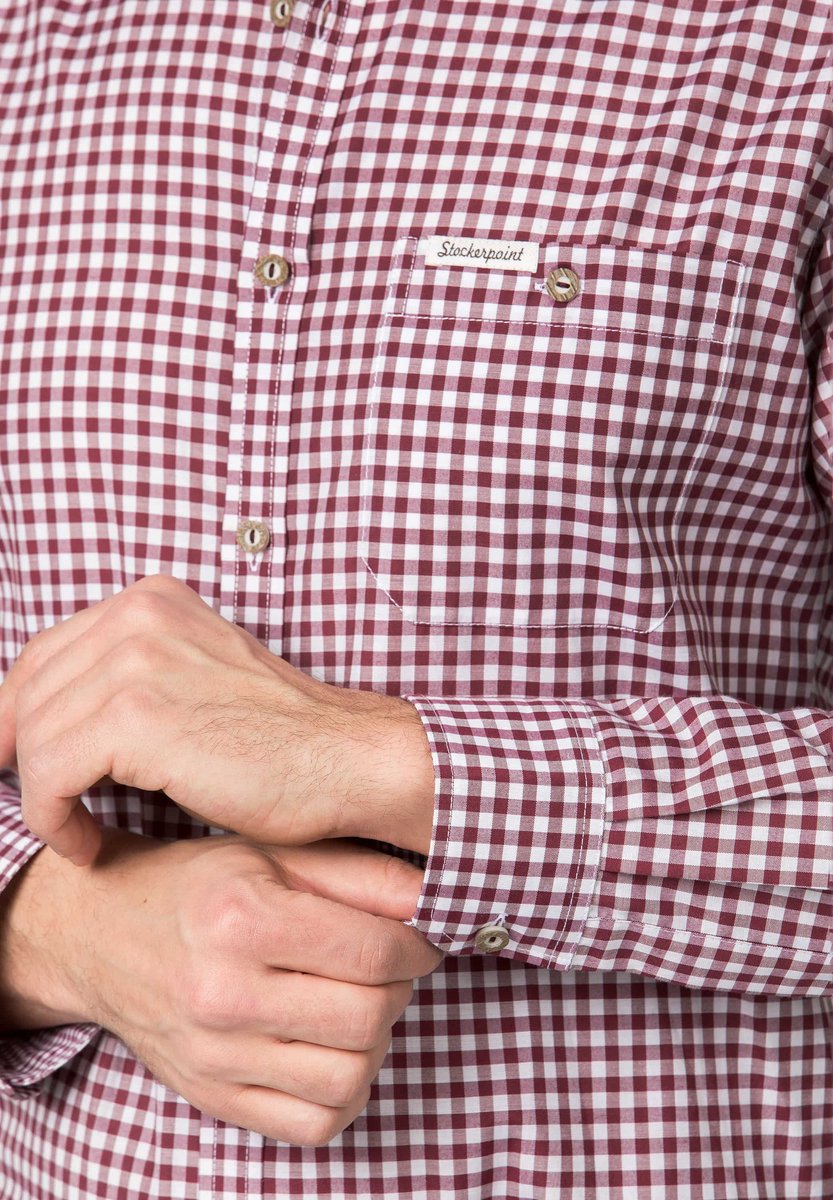 Stockerpoint Trachtenhemd bordo-wit geruit met lange mouw