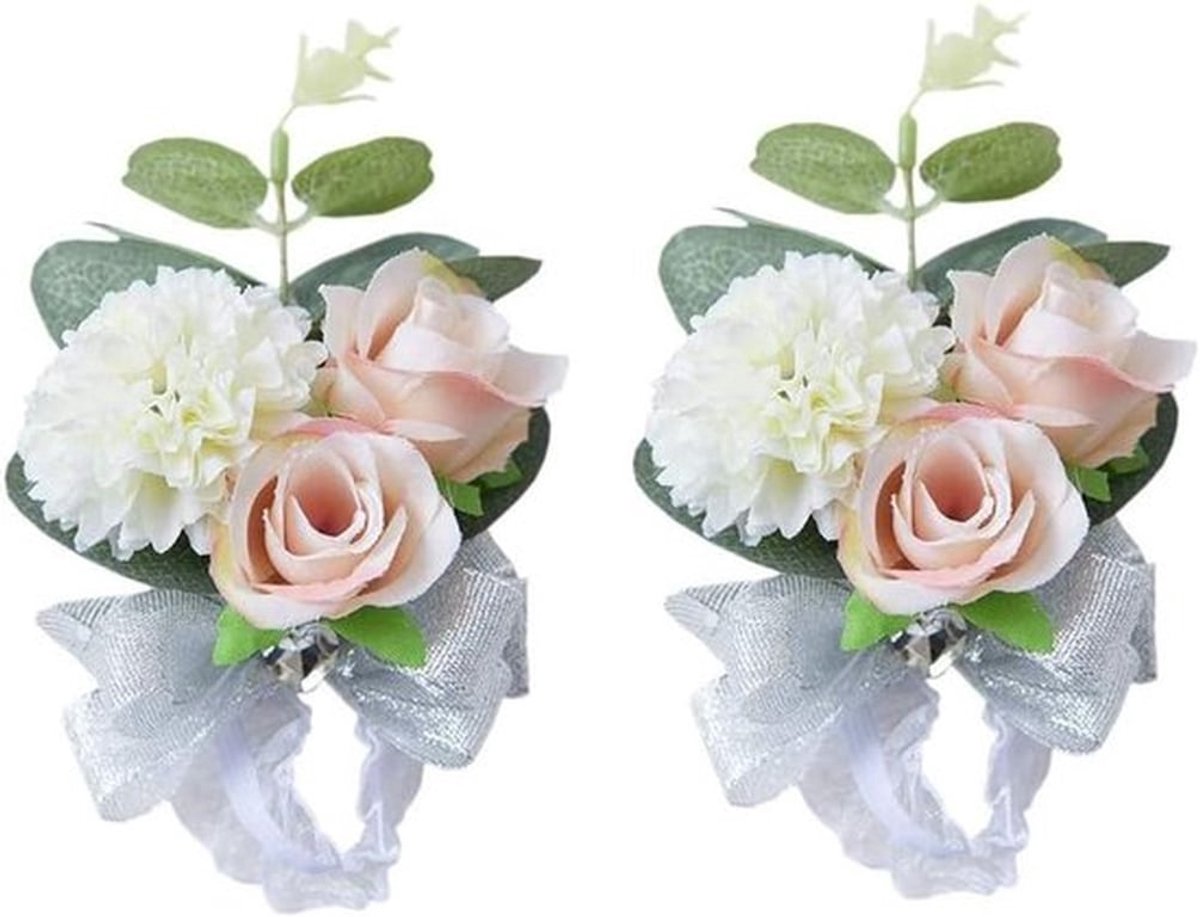 - Bruidsmeisjes Pols Bloemen - Handgemaakte Bloemstukken - Roze - Feestdecoratie - Perfect voor Bruiloften - 2 Stuks