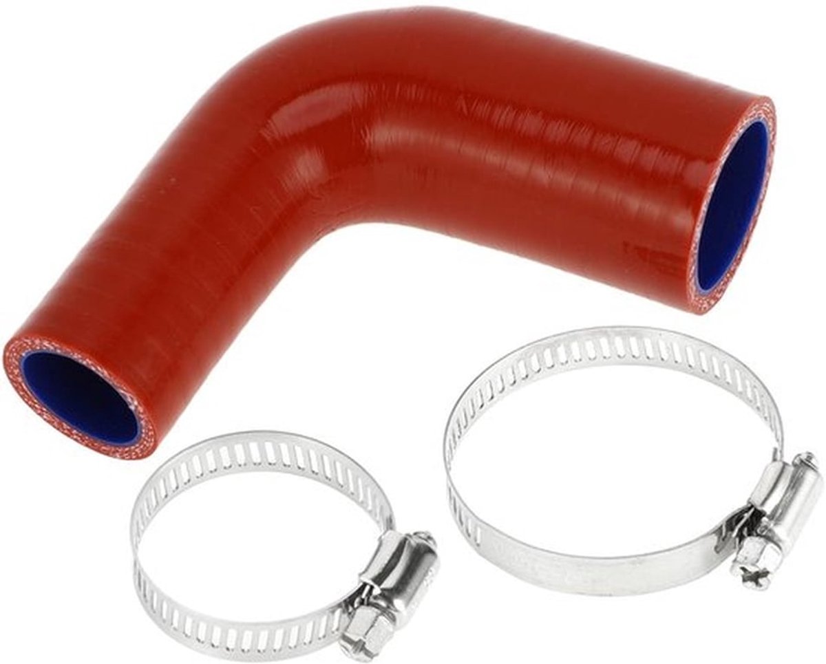 Koelslang Siliconen - 90° Bocht - Rood/Blauw - Binnendiameter 25 mm - Lengte 90 mm - Temperatuurbestendig tot 300 °C - Siliconenslang