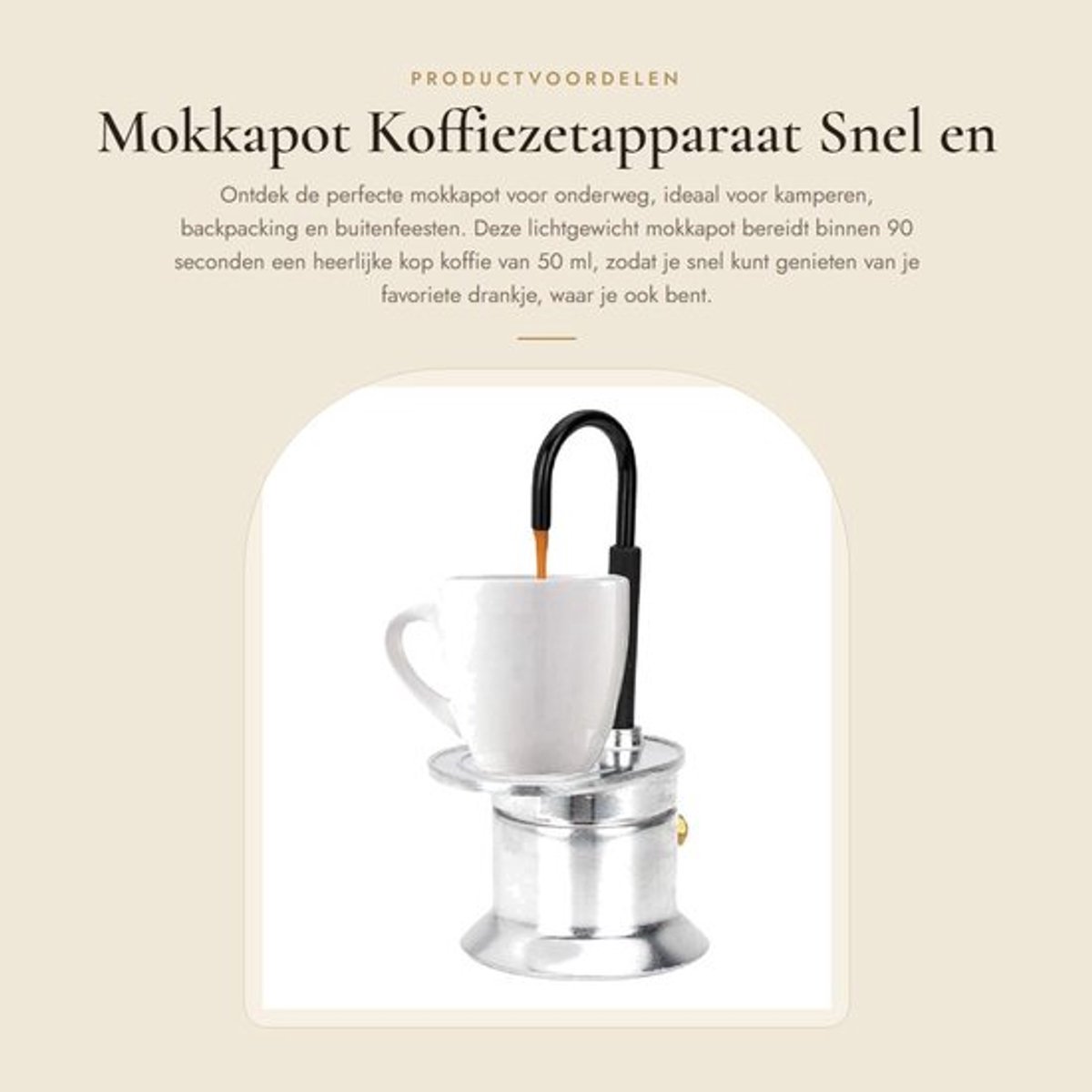 Mokkapot Aluminium - Koffiezetapparaat 1 Kop 50 Ml - Lichtgewicht - Draagbaar - Geschikt voor Kookplaat - Snel Koffiezetten in 90 Seconden
