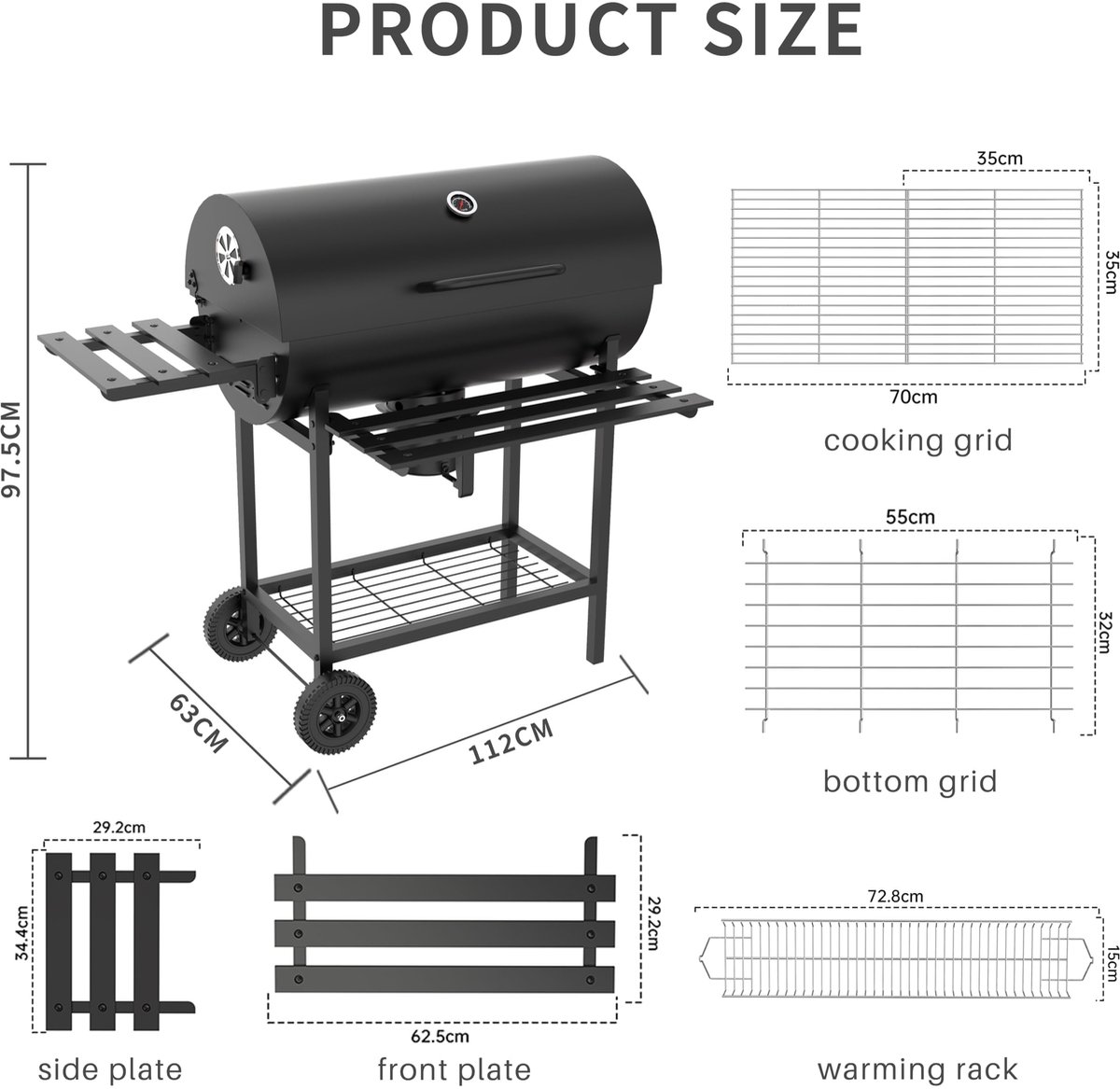 SnelShoppen - Teeno Houtskoolgrill XXL met Verstelbare Ventilatie, Draagbare Kogelgrill met Hoes en Twee Planken voor Tuin, Camping en Feesten