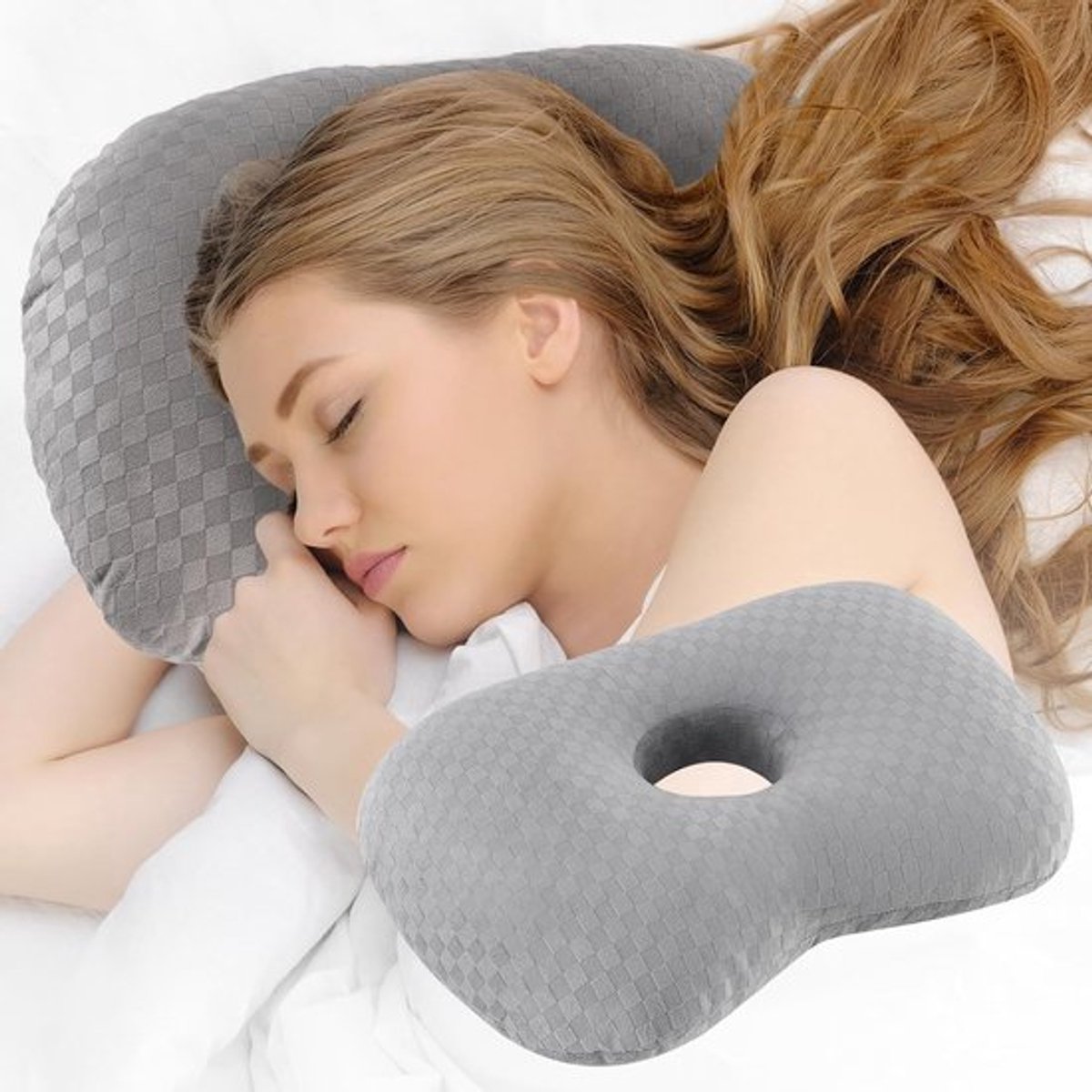 Orthopedisch Oorkussen voor Zijslapers - Piercing Kussen - Ringkussen voor Oorpijn - Donut Kussen met Gat voor Piercing Verzorging - Verlicht Oorpijn bij Ontsteking - Grijs