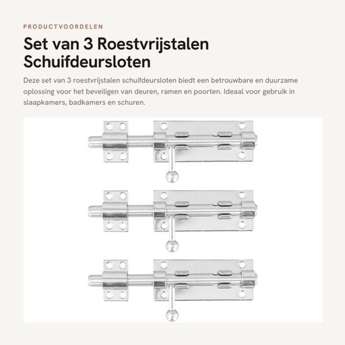 Boutslot 15 cm - Roestvrij Staal - 3 Stuks - Zilveren Deurbout - Eenvoudige Installatie - Duurzaam en Betrouwbaar - Deurbeslag