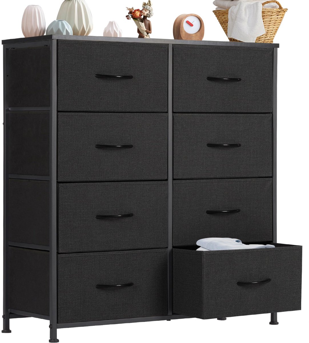SnelShoppen - Commode voor slaapkamer, stoffen laden, hoge organizer, kleding kast, kinderkamer opbergtoren, metalen frame, houten plaat, licht, multi