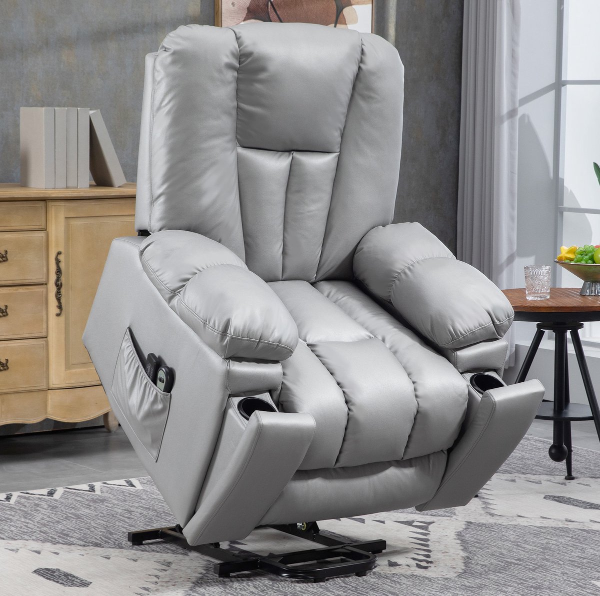 REDOM - Elektrische relaxfauteuil met opsta functie en massagefunctie - Verstelbare rugleu