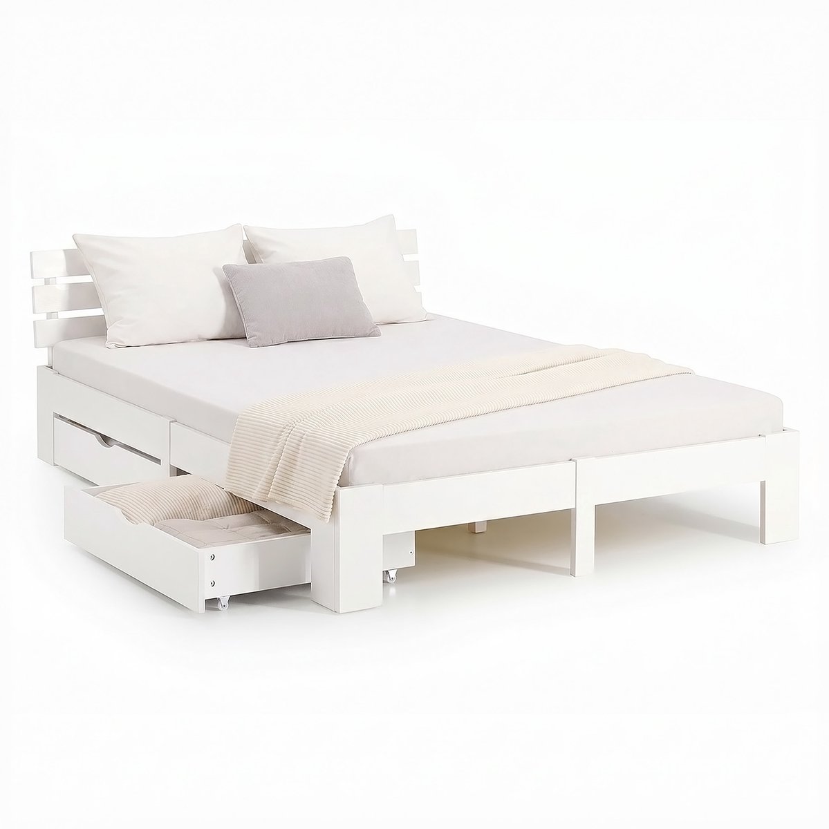 Homestyle4u Tweepersoonsbed - 180x200 cm - met 2 Bedbakken - Wit