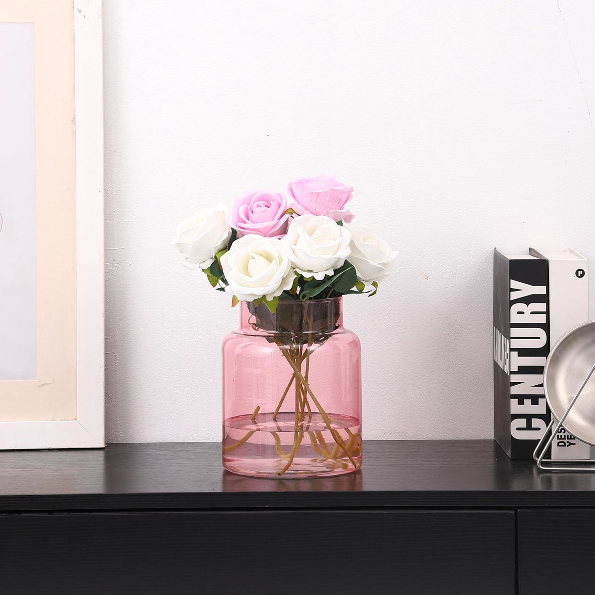 SnelShoppen - Grote glazen vaas, hoge roze bloemvaas voor boeket, brede mond vaas voor salontafel, bruiloft, woonkamer, kantoor, eettafel - 18 CM