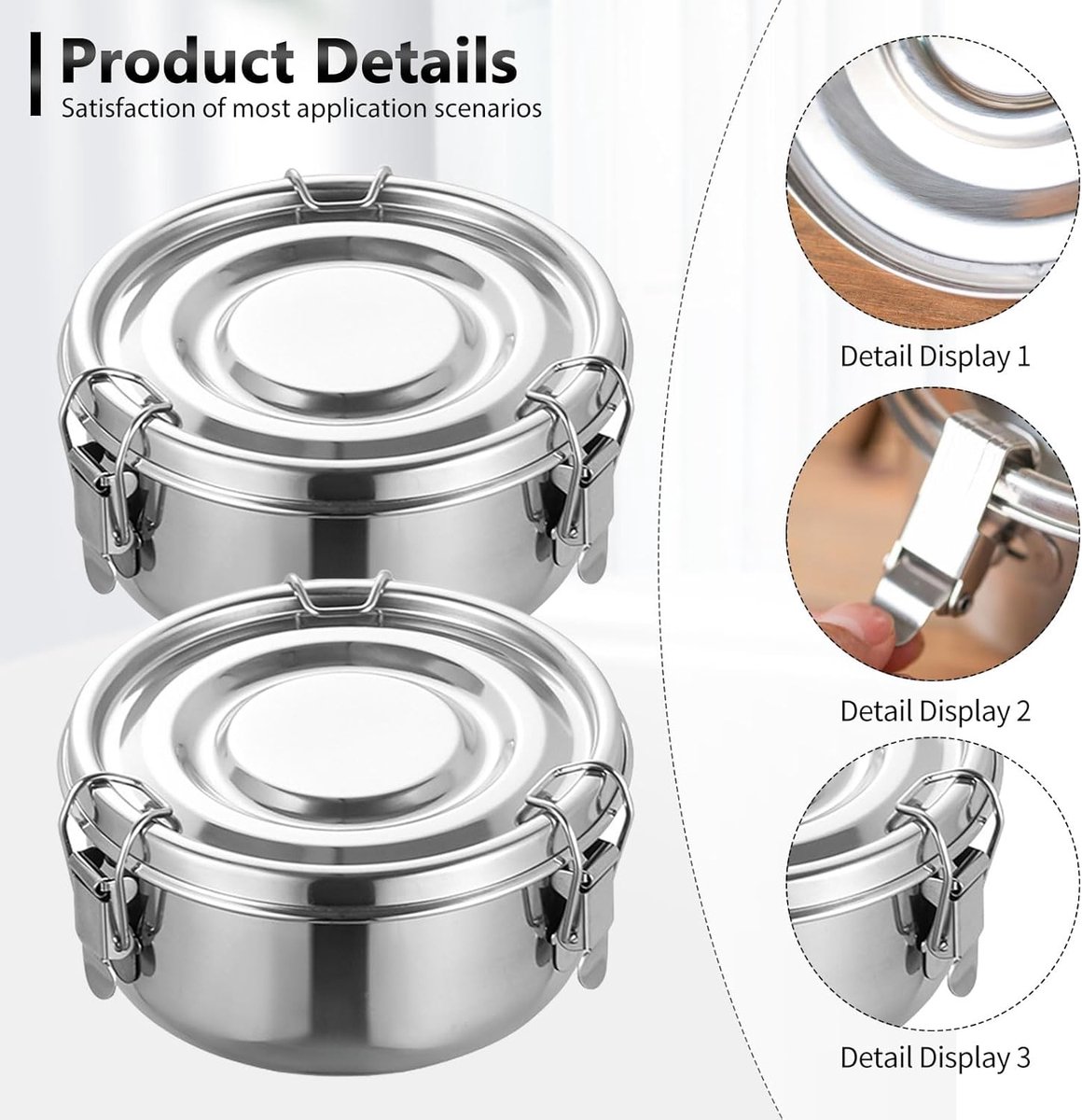 Bobypet RVS Snackbox Set - 3 Stuks Ronde Broodtrommel van 10 cm - Lekvrije Voedselopberger van 304 RVS voor Fruit, Noten en Soep - Zilver