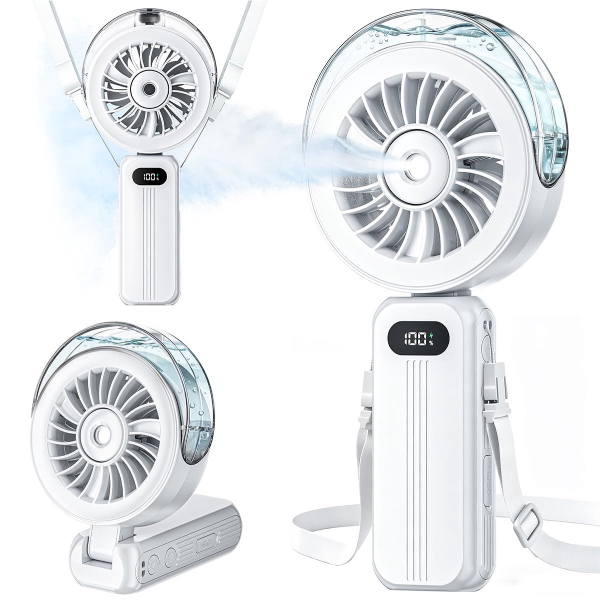 SnelShoppen - Handventilator Oplaadbaar, Mini Ventilator met Waterkoeling, Draagbare USB Ventilator, Sterke Luchtstroom, 6000 mAh Accu, Opvouwbaar, Pe