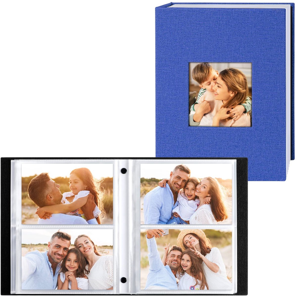 SnelShoppen - Fotoalbum 10 x 15 cm voor 200 foto's, blauw linnen insteekalbum voor landschapsfoto's, 2 verpakkingen, perfect voor feesten en herinneri