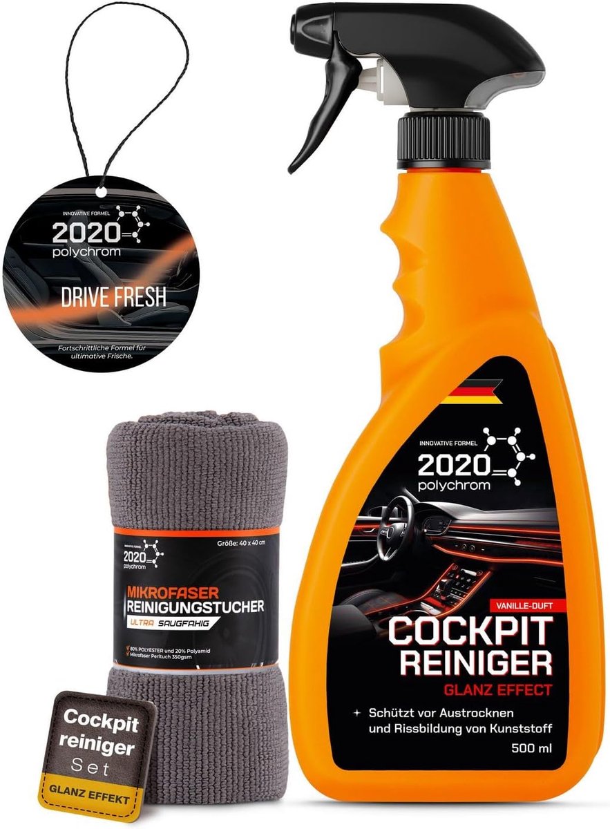 SnelShoppen - pH Neutrale Cockpit Cleaner voor Auto - Dashboard Spray met Microfibre - Interieurreiniger voor Glanzende Plastic Afwerking - 350g