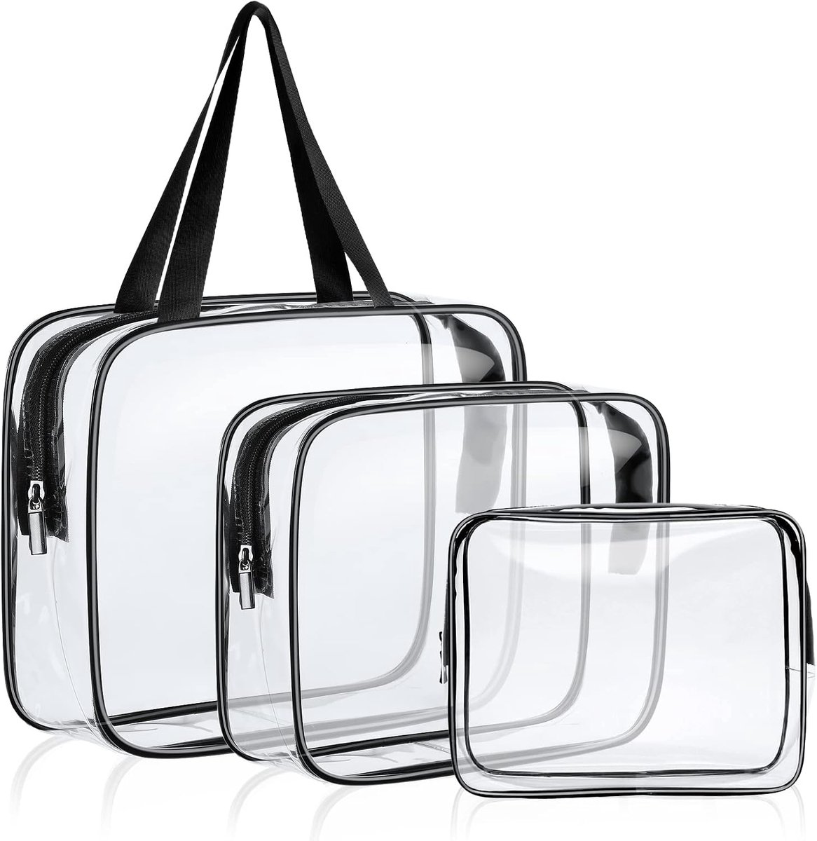 Allecto plus - Set van 3 Transparante Make-uptassen met Ritssluiting voor Thuis - Handige Transparante Toilettas