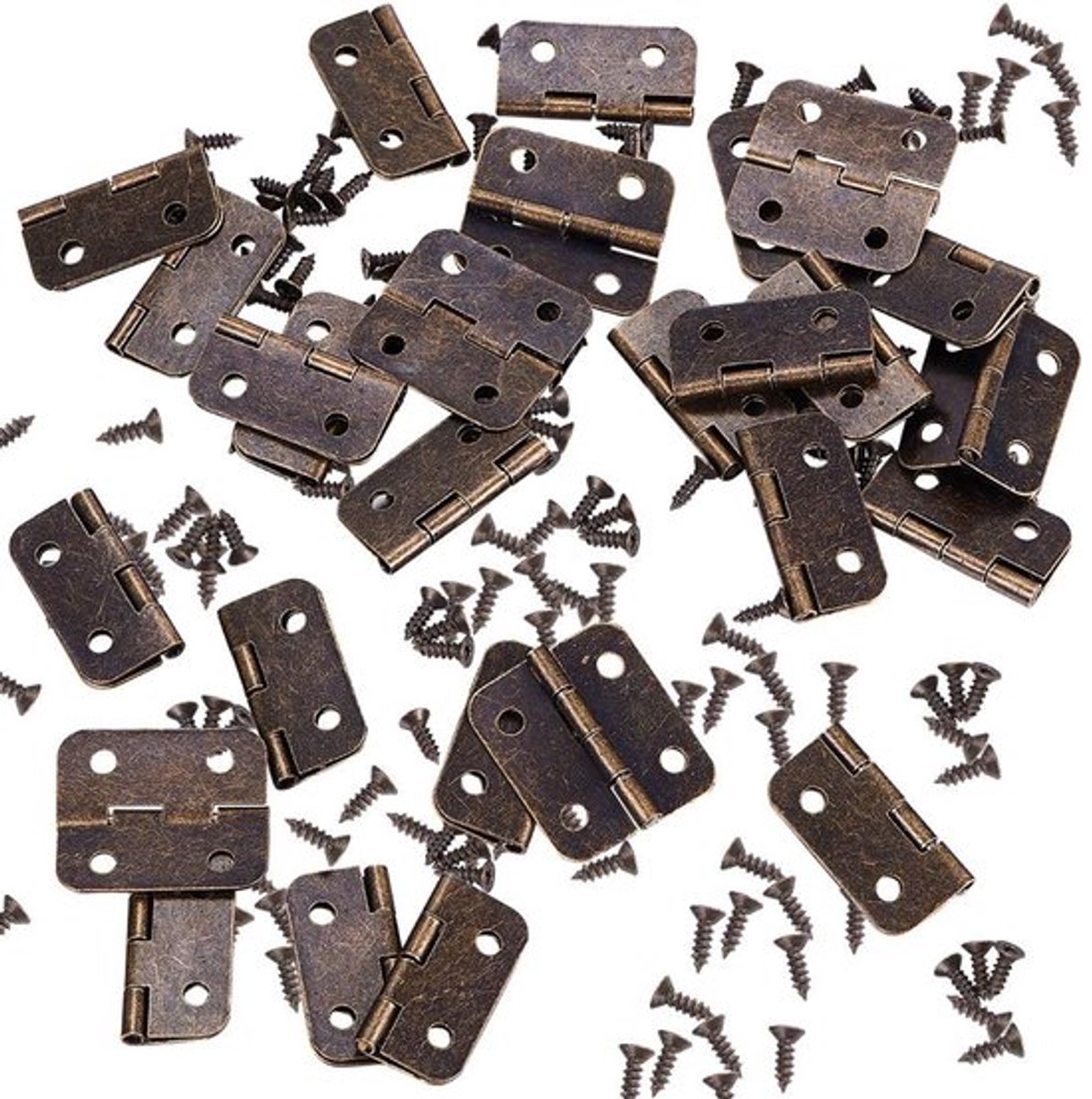 - Mini Scharnieren - 50 Set - Eenvoudig te installeren - Antiek brons - Houten kast - Metaal - Geschikt voor sieradenkist