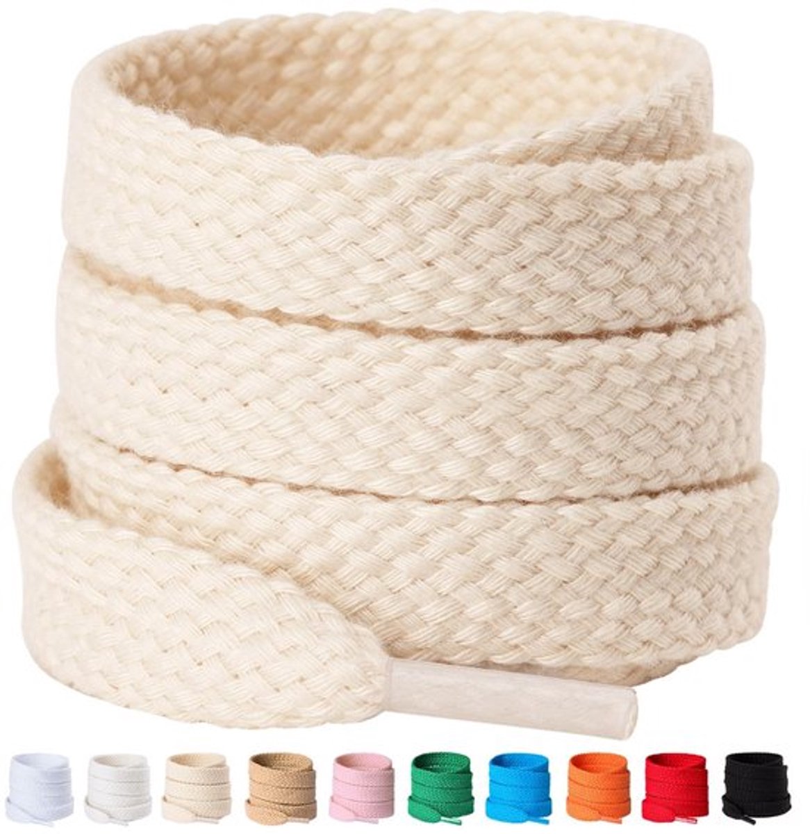 Olukssck Schoenveters, plat, 2 paar, 100% katoen, duurzaam, 12 mm breed, voor sneakers, sportschoenen