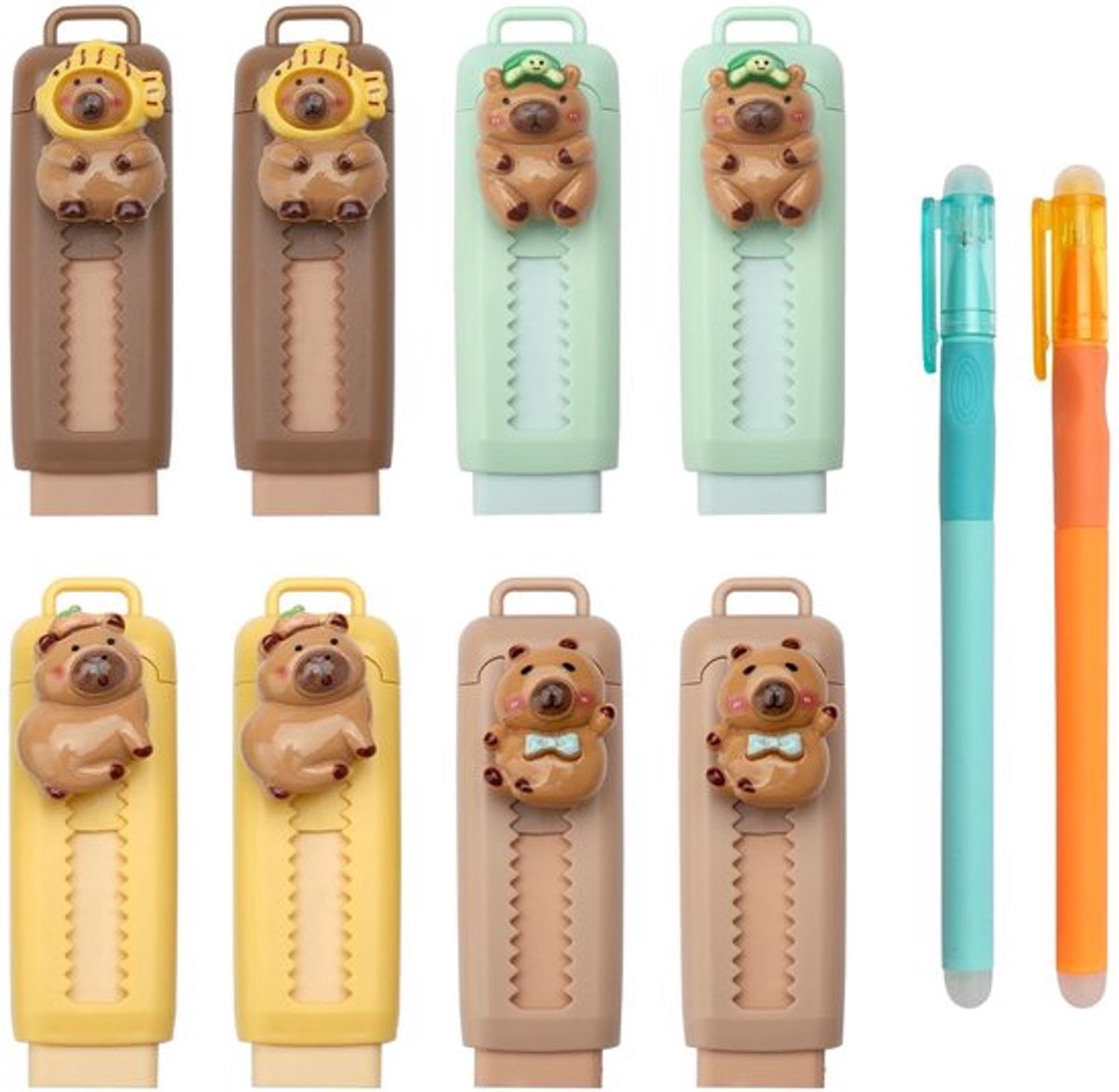 APOMOONS 8 stuks intrekbare Push Pull gummen met 2 stuks uitwisbare gelpennen, intrekbare gum voor kinderen, school, schrijfwaren