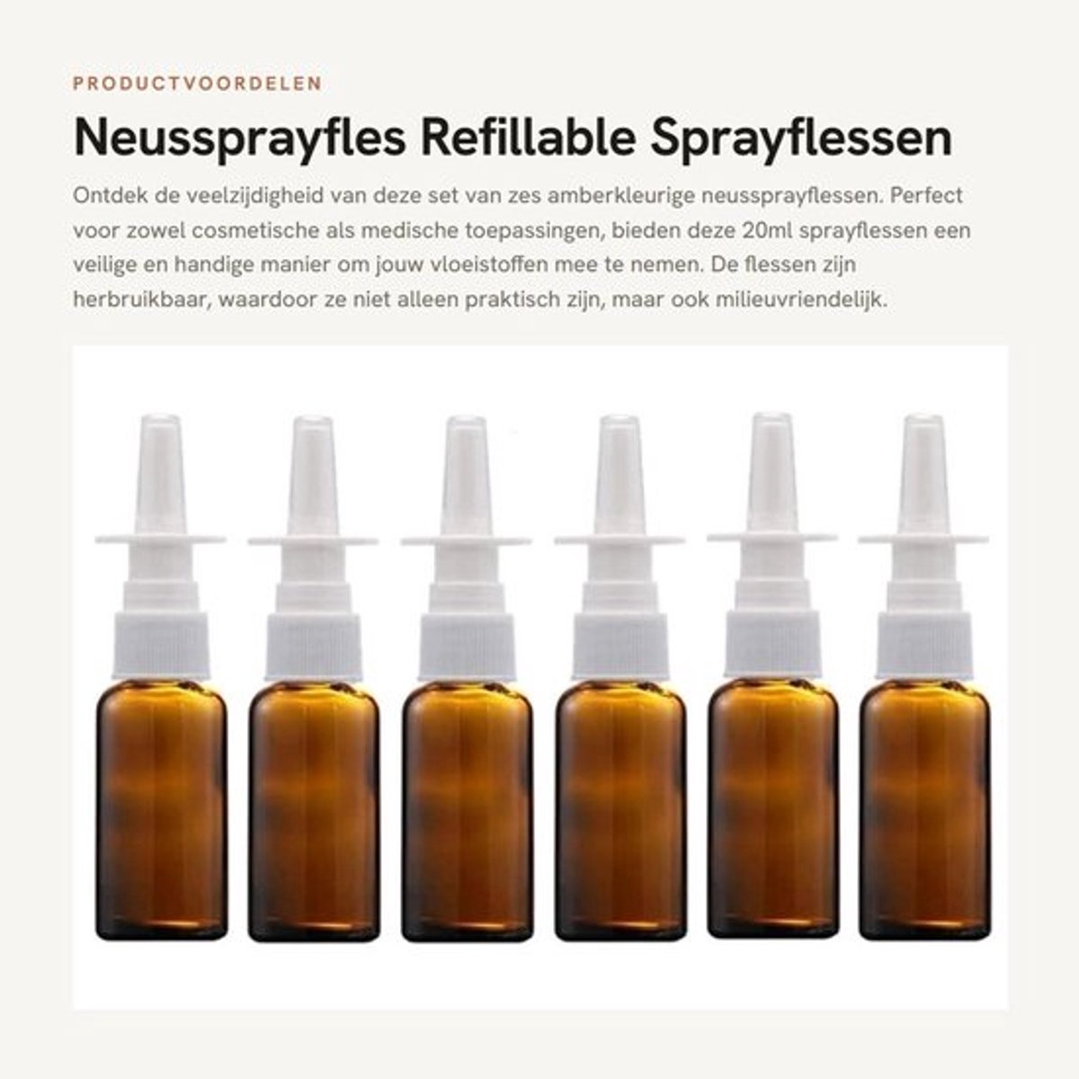 Neussprayfles 20ml - 6 Stuks - Amber Glas - Herbruikbaar - Vernevelaar - Lichtgewicht - UV-bescherming - Sprayfles
