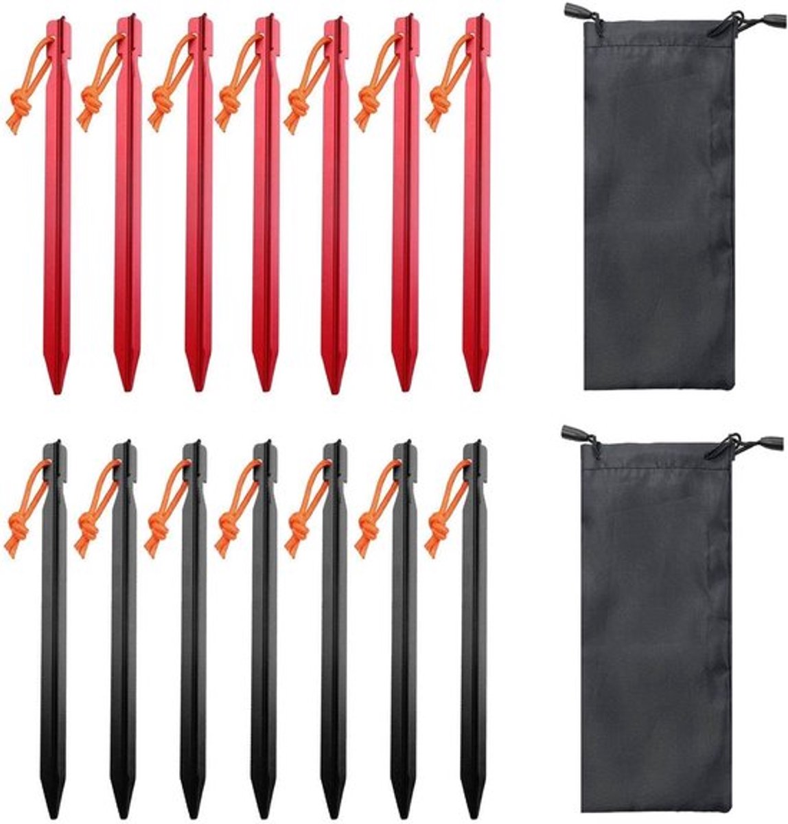 Tent Accessoires 14 Stuks - Opbergtassen 2 Stuks - Driehoekige Metalen Nagels - Lichtgewicht Aluminium - Duurzaam Voor Kamperen - Geschikt Voor Buitenactiviteiten - Tentaccessoires