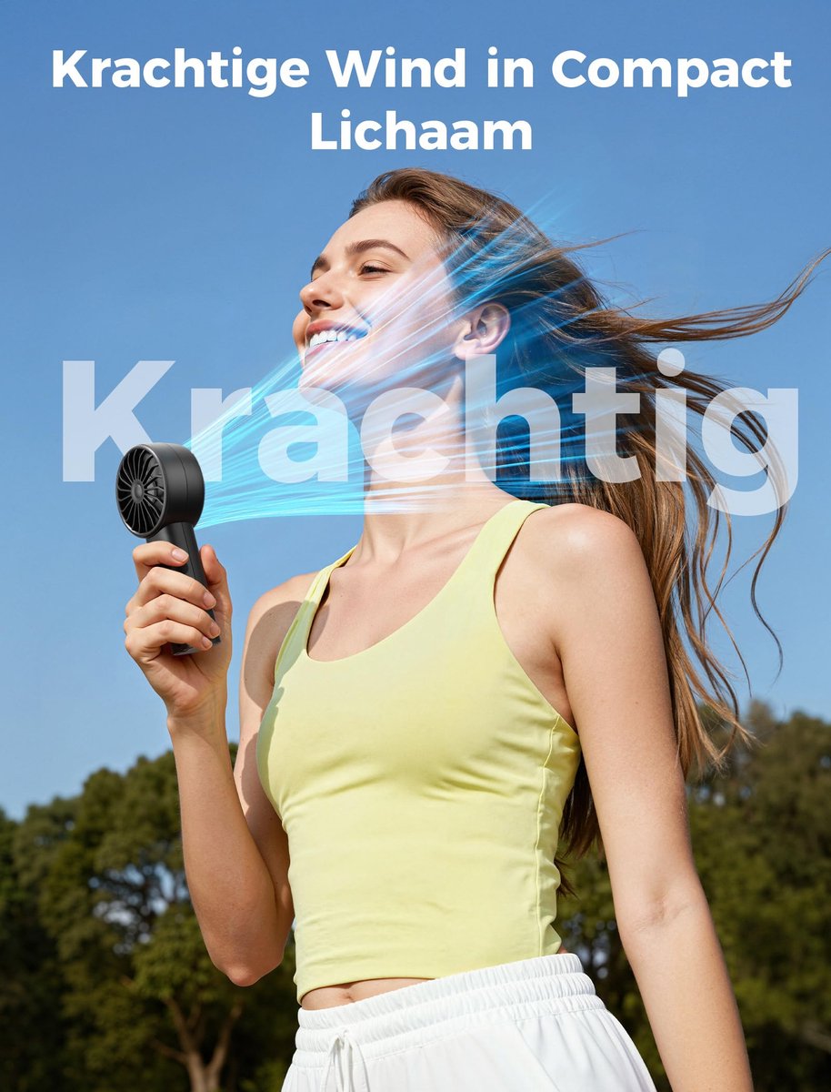 SnelShoppen - Krachtige Draagbare Handventilator USB Oplaadbaar, 10Uur Maximale Koeling, Lichtgewicht Zakventilator voor Zomer, Camping, Feest, Tuin,