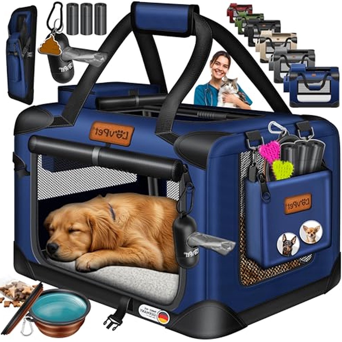 Hondenbox - Reismand Hond - Veilig Vervoeren - Opvouwbaar Staalframe - 102 x 69 x 69 cm - Marineblauw