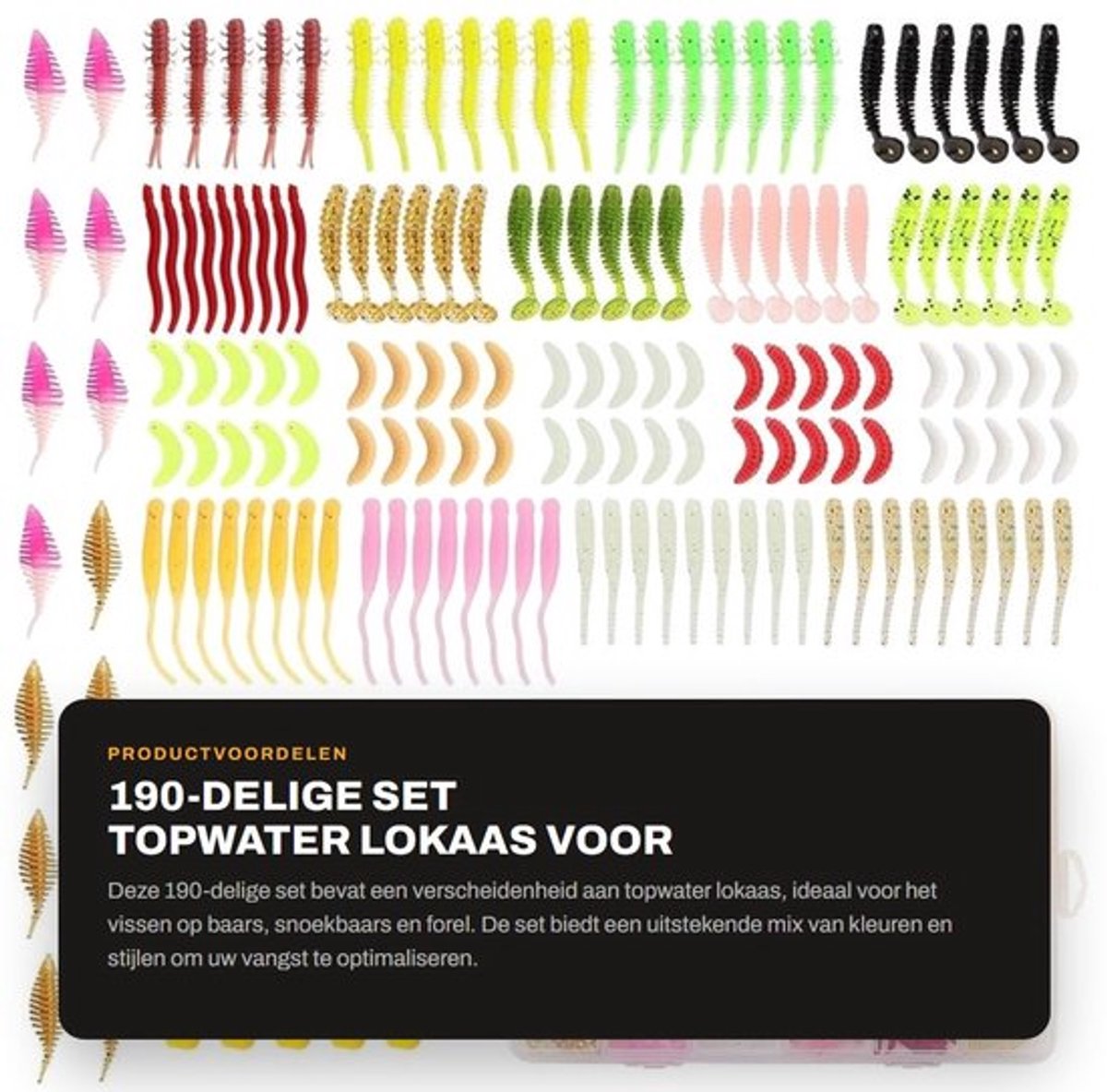 Kunstaas 190-delige set - Zacht kunstaas - Simuleer worm/garnalen/maïs - Geschikt voor baars/snoekbaars/forel - Levensechte actie - Inclusief glow in the dark effecten - Visaas