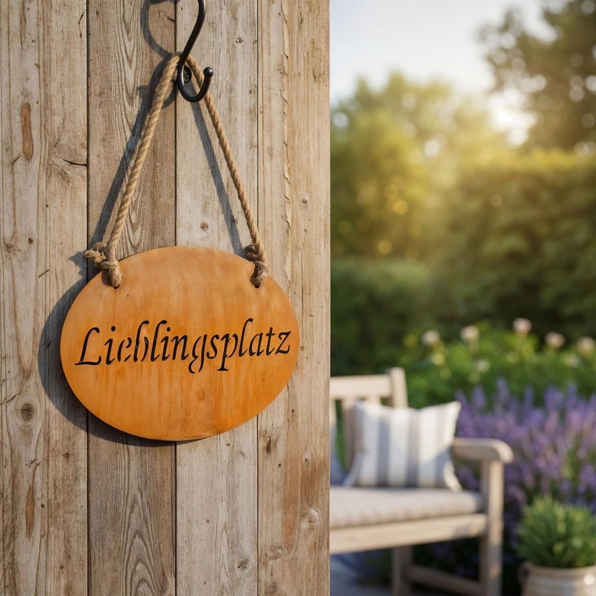 SnelShoppen - Levandeo Bord Lieblingsplatz 30x18cm - Hangje Tuindecoratie - Roest Decoratie Deurbordje - Muurschildering - Tekst Wanddeko voor Tuin, K