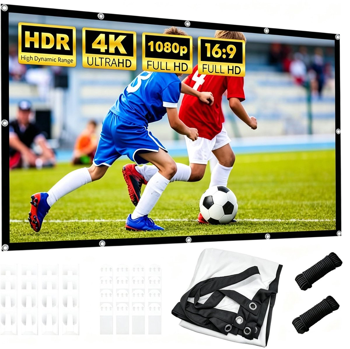 SnelShoppen - Umllpet Beamer 16:9 HD Opvouwbaar Projectorcanvas, Mobiele Draagbare Canvas Wand, Anti-Rimpel, Dubbelzijdig Projectorscherm 265x150 cm v