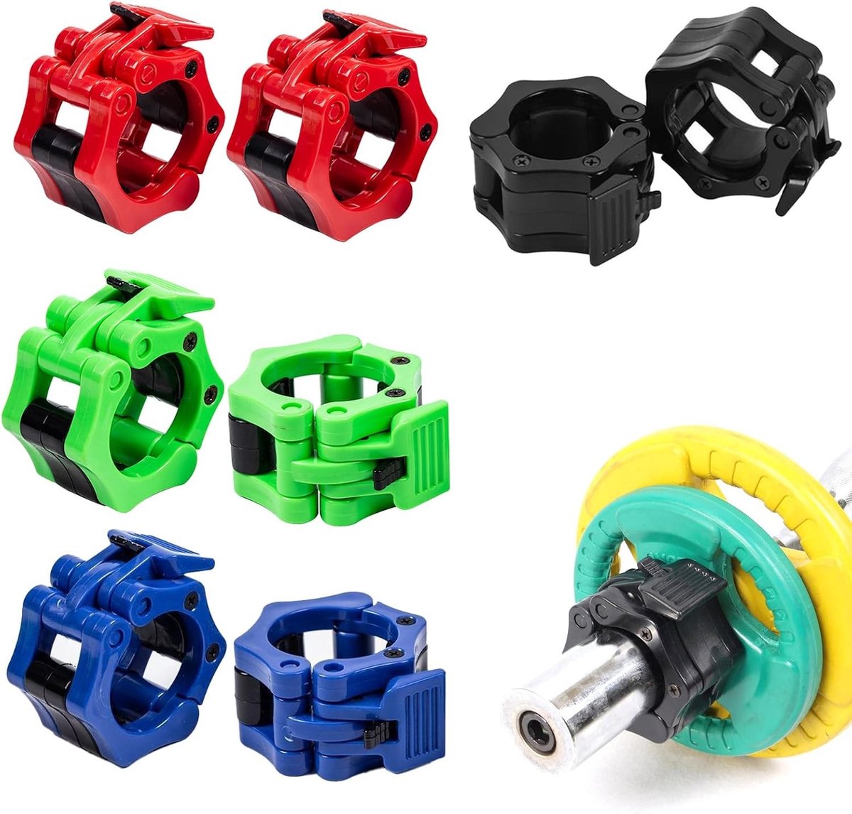 Dumbbell Clips 30 mm - 8 Stuks Snelsluitingen voor Halters, Gewichtheffen, Fitness en Training Accessoires in Vier Kleuren