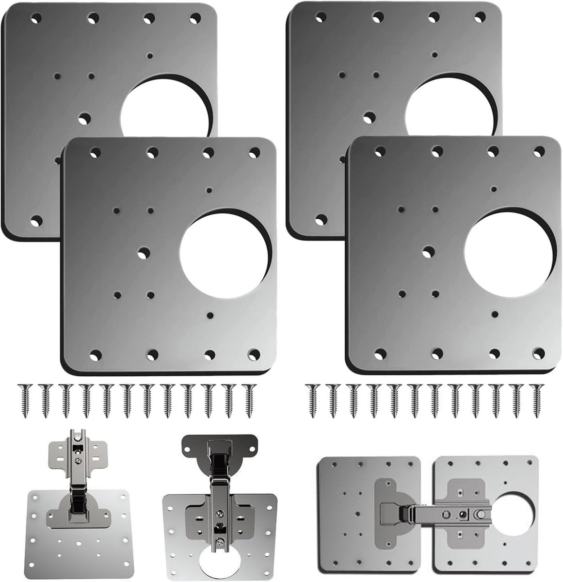 Hinge Reparatie Set voor Keuken- en Kastdeuren, 4 Stuks RVS Beugels met Schroeven voor Duurzame Hersteloplossingen