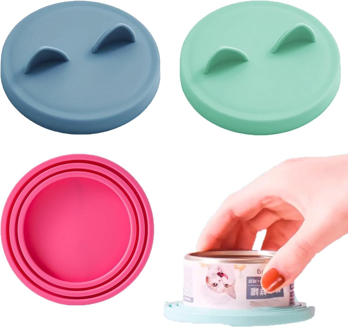 Siliconen deksels voor honden- en kattenvoeding, 65-75-85mm, set van 3 - Ideaal voor voedselopslag in verschillende kleuren
